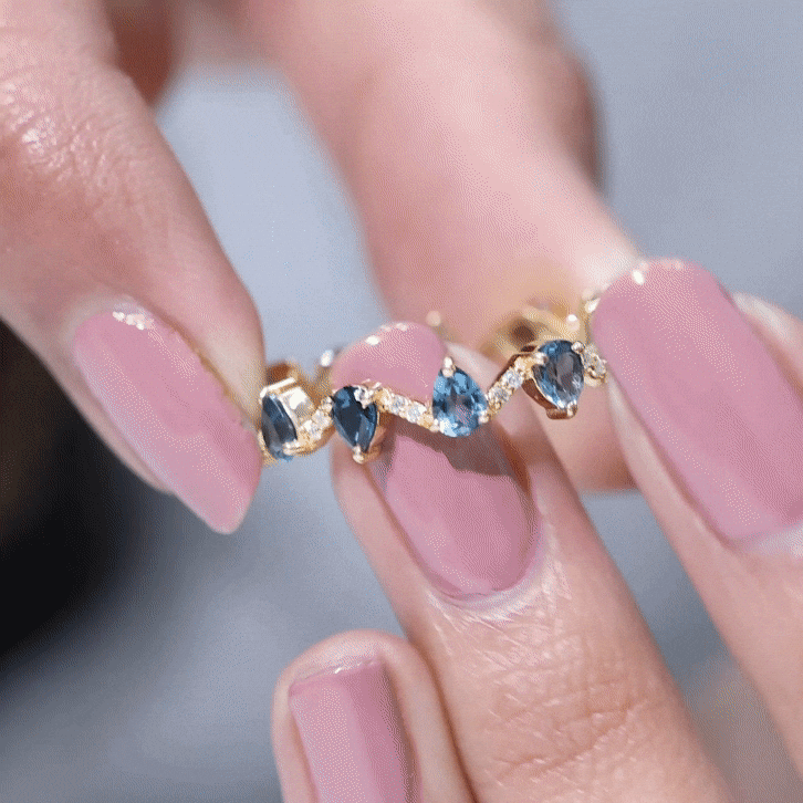 Pear Shape London Blue Topaz and Diamond Full Eternity Band