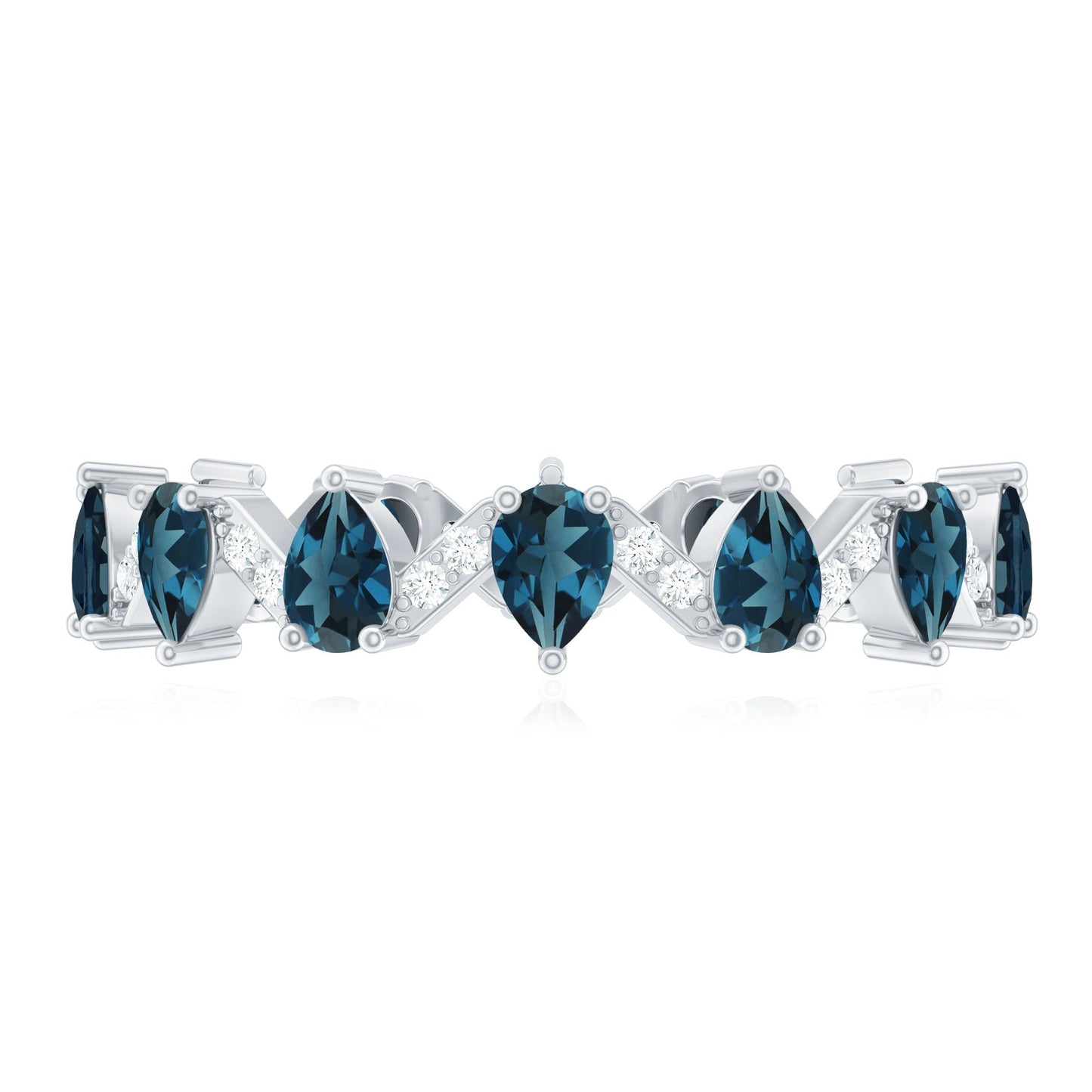 Pear Shape London Blue Topaz and Diamond Full Eternity Band