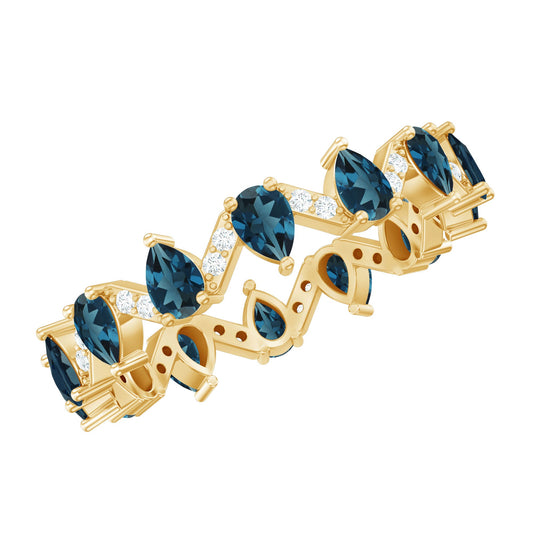 Pear Shape London Blue Topaz and Diamond Full Eternity Band