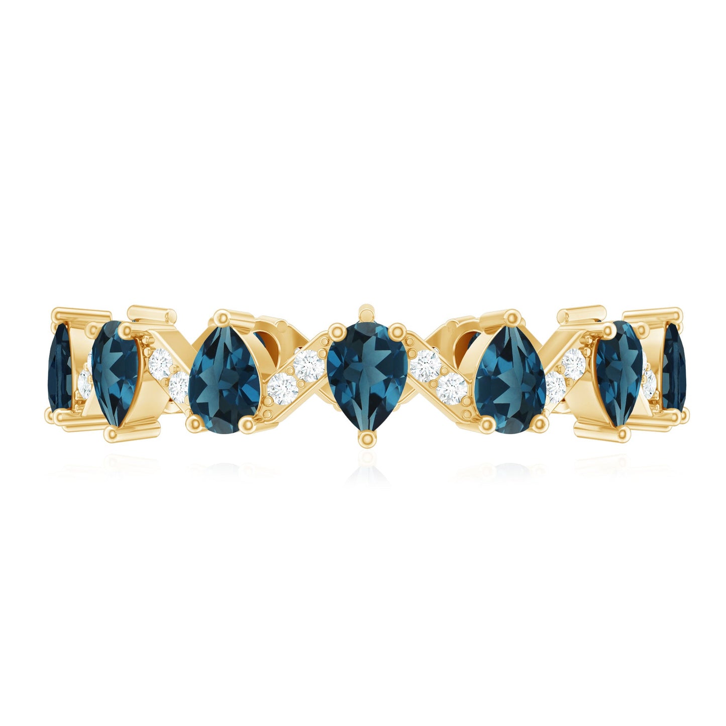 Pear Shape London Blue Topaz and Diamond Full Eternity Band