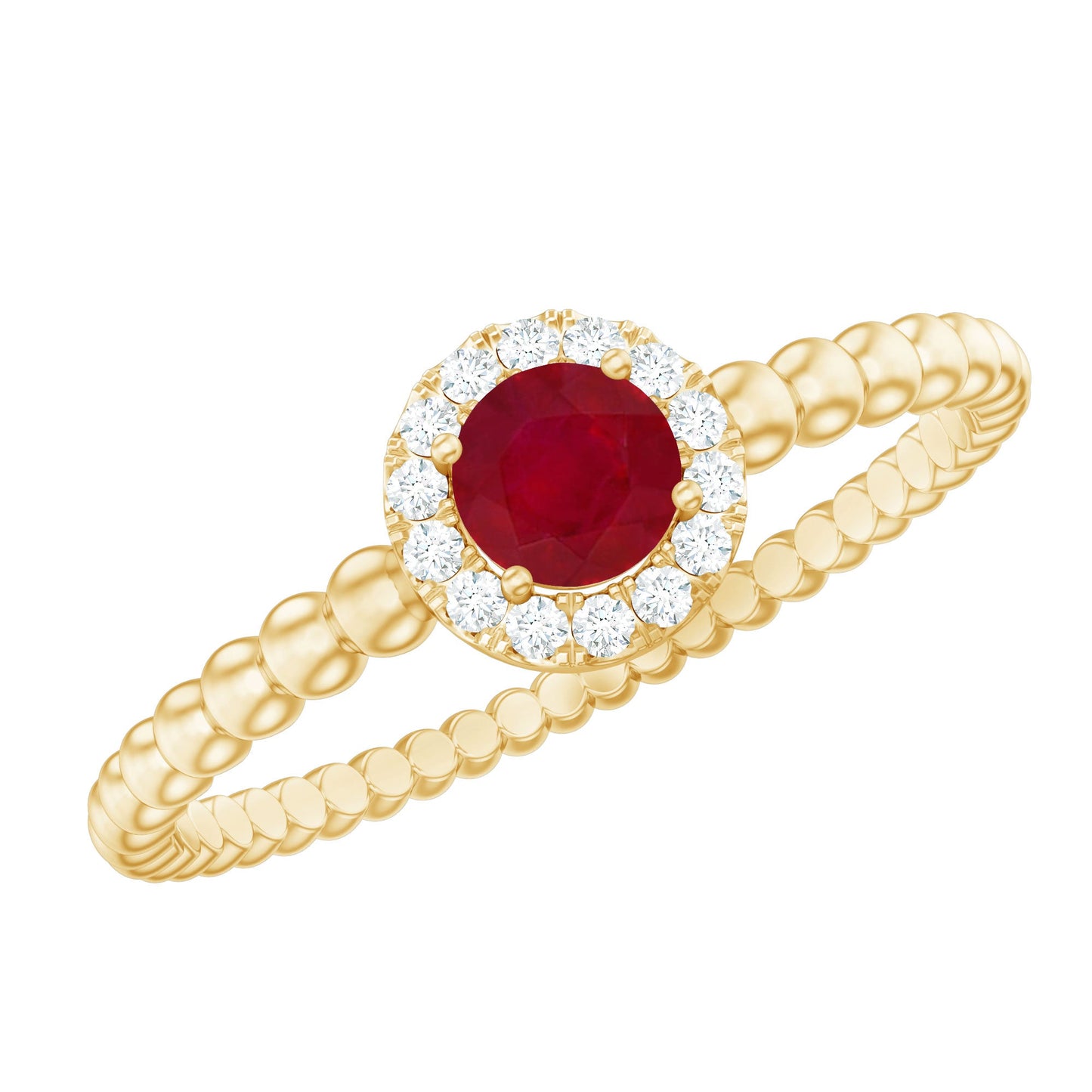 Natural Ruby Diamond Promise Ring with Bubble Shank