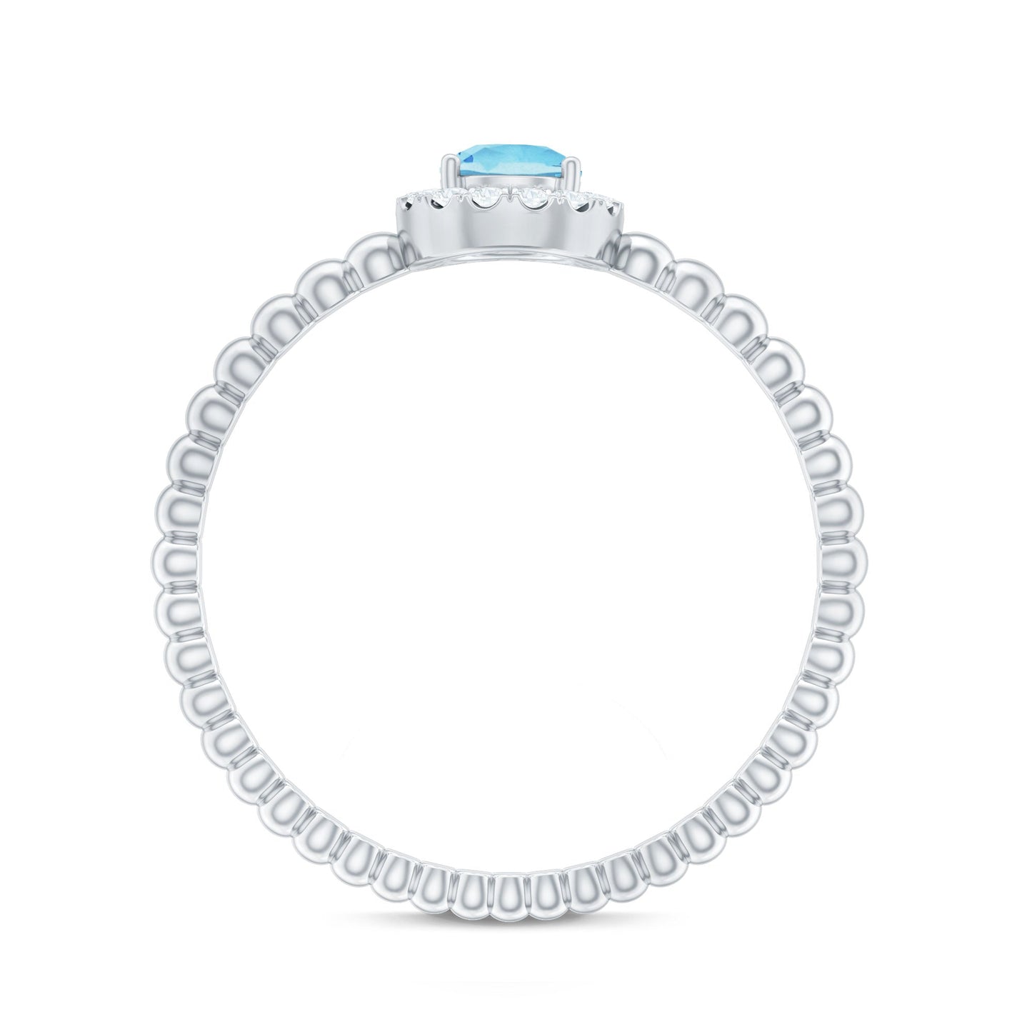 Natural Aquamarine Diamond Promise Ring with Bubble Shank