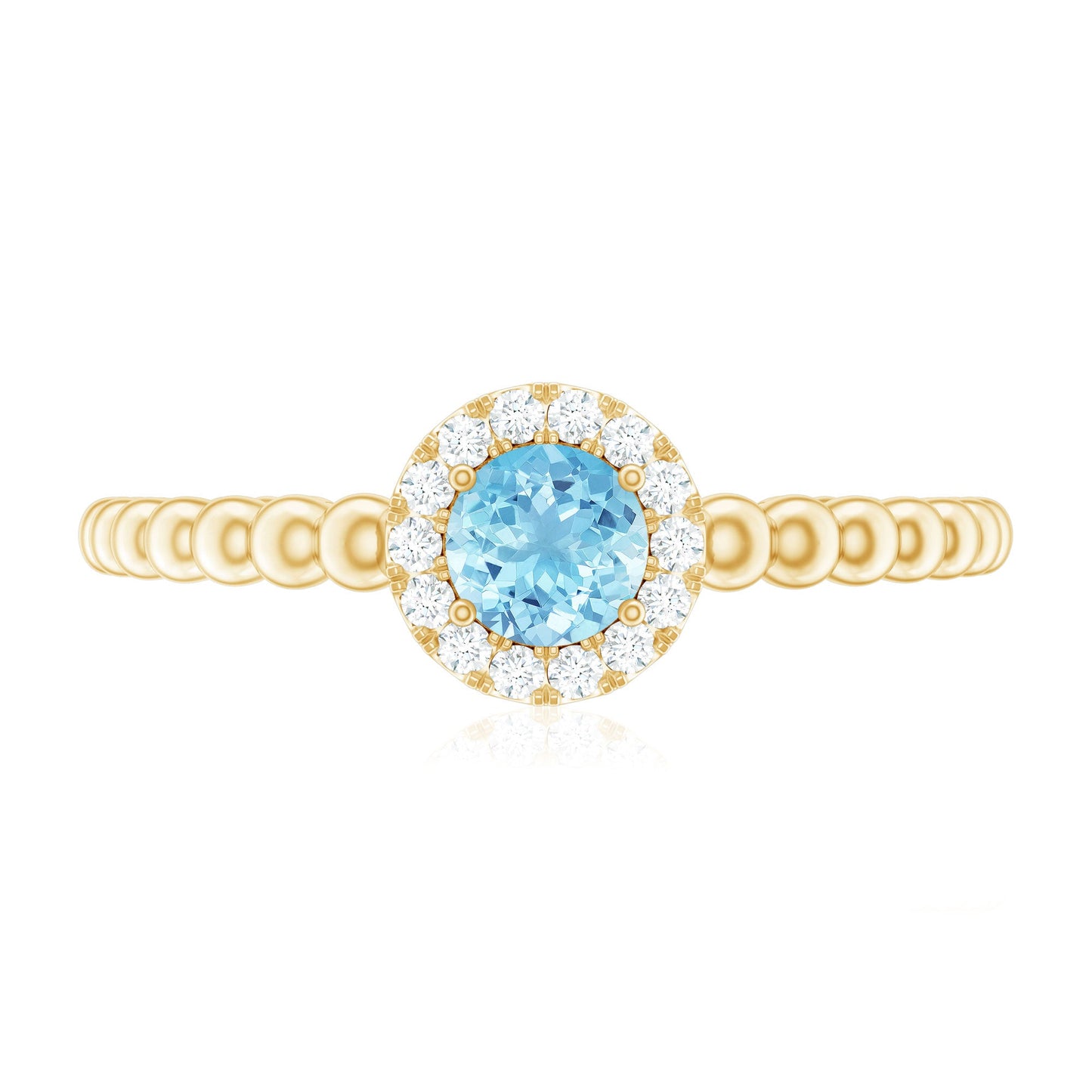 Natural Aquamarine Diamond Promise Ring with Bubble Shank