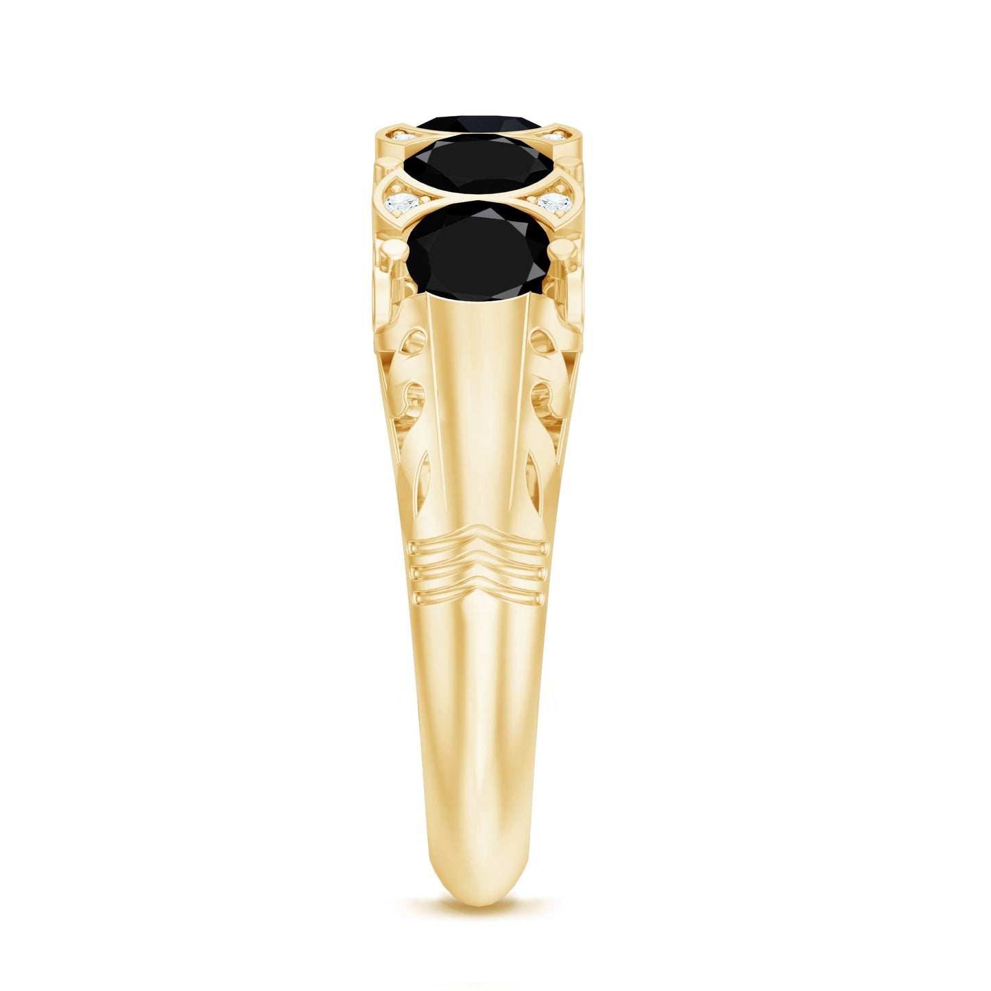 Vintage Inspired Black Onyx 5 Stone Anniversary Ring with Certificate
