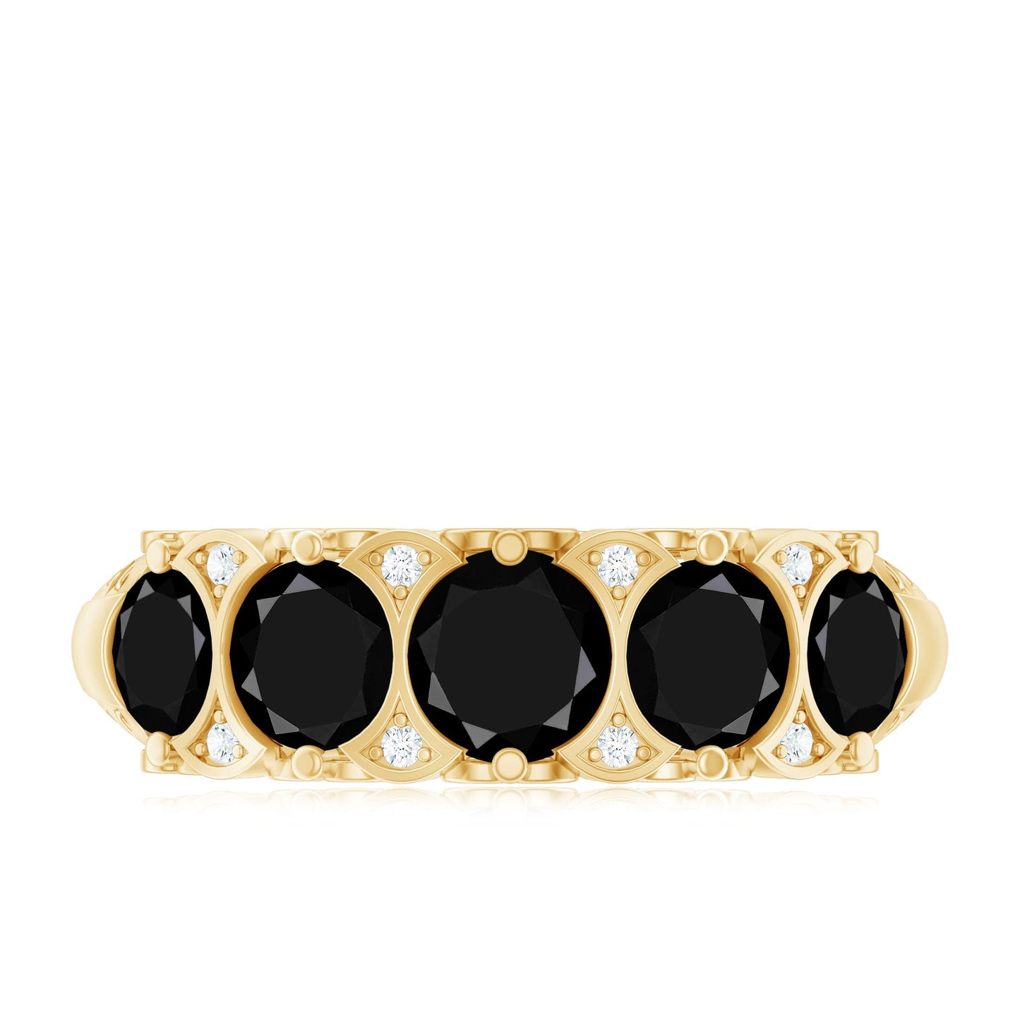 Vintage Inspired Black Onyx 5 Stone Anniversary Ring with Certificate