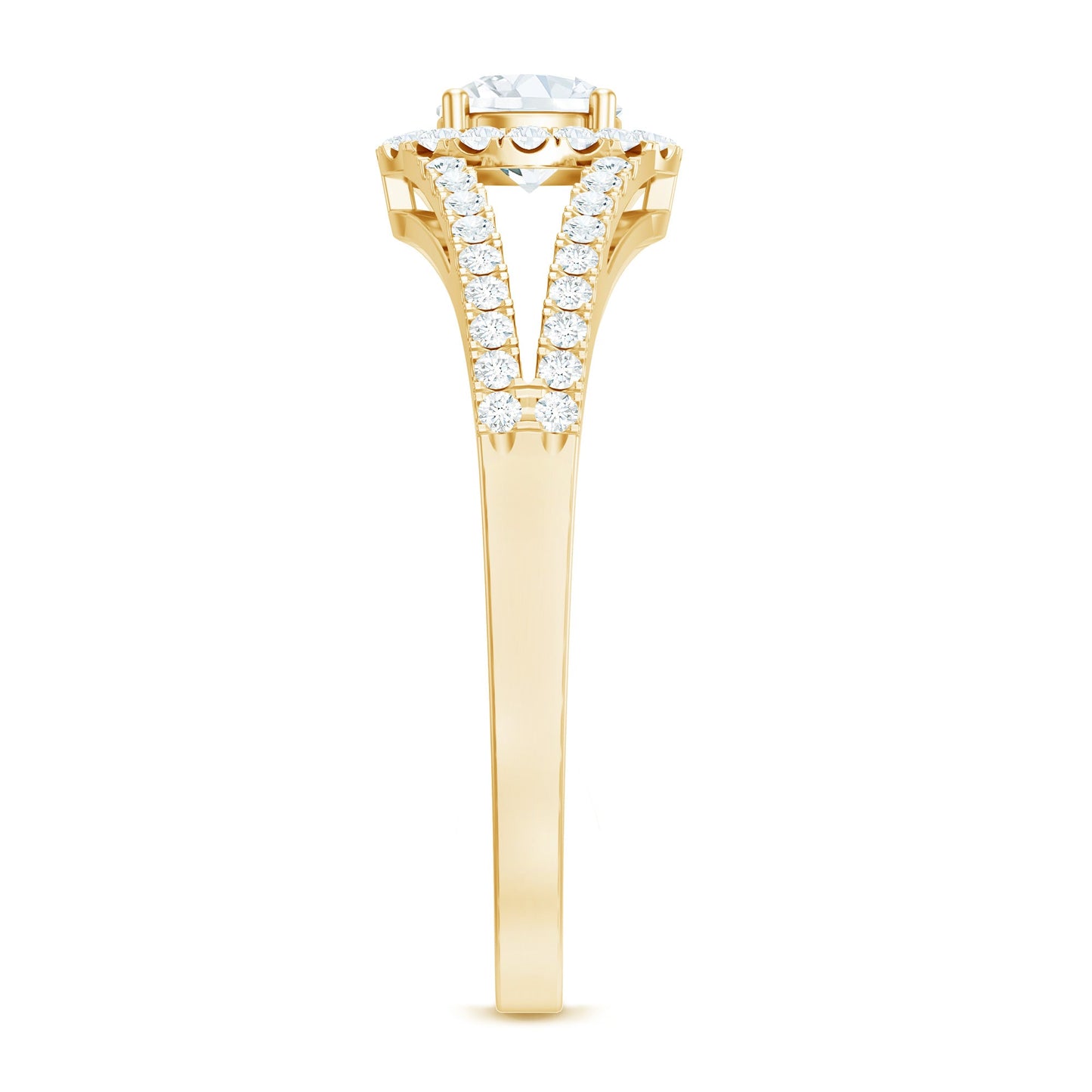 Womens Moissanite Halo Engagement Ring with Split Shank