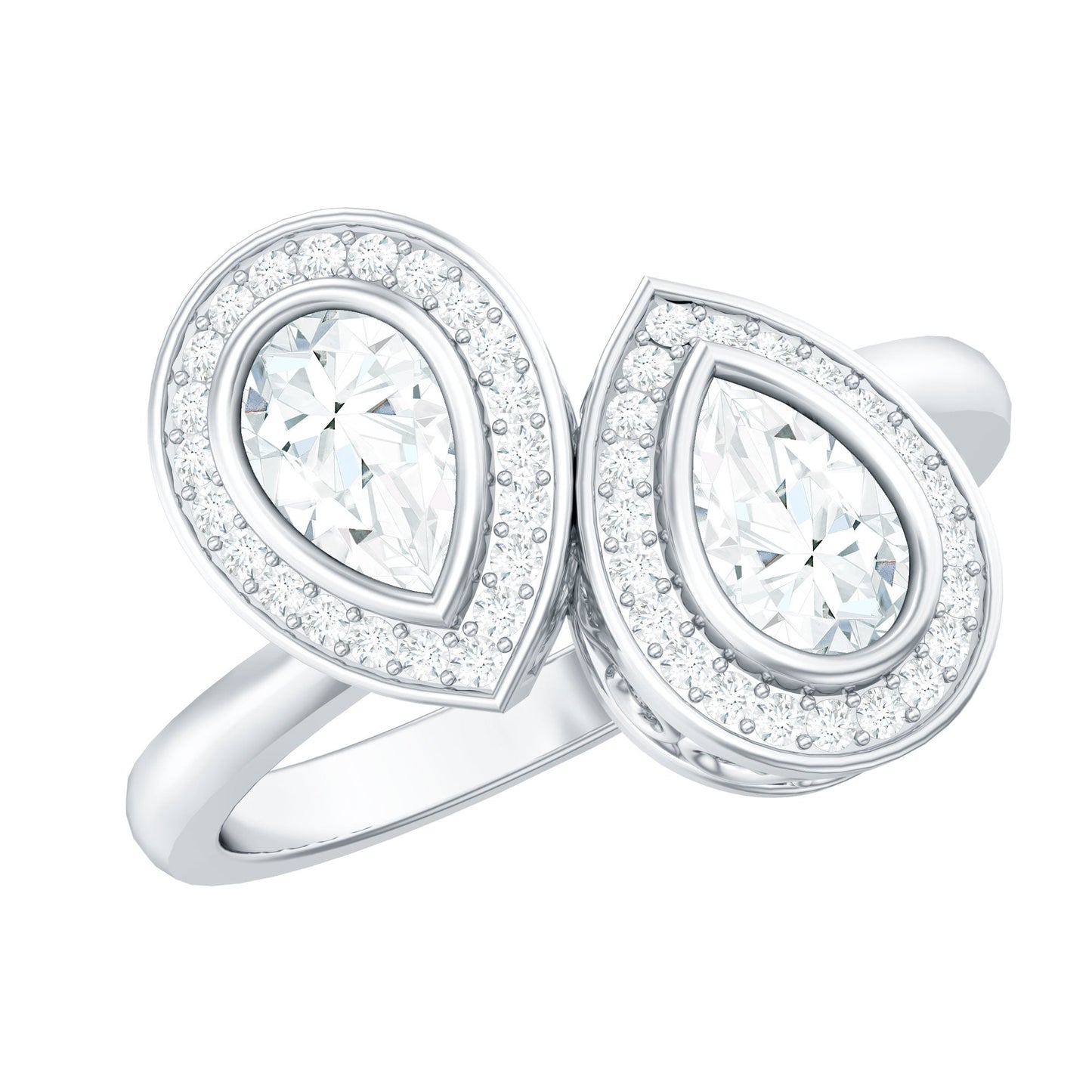 Pear Cut Moissanite Two Stone Engagement Ring with Halo