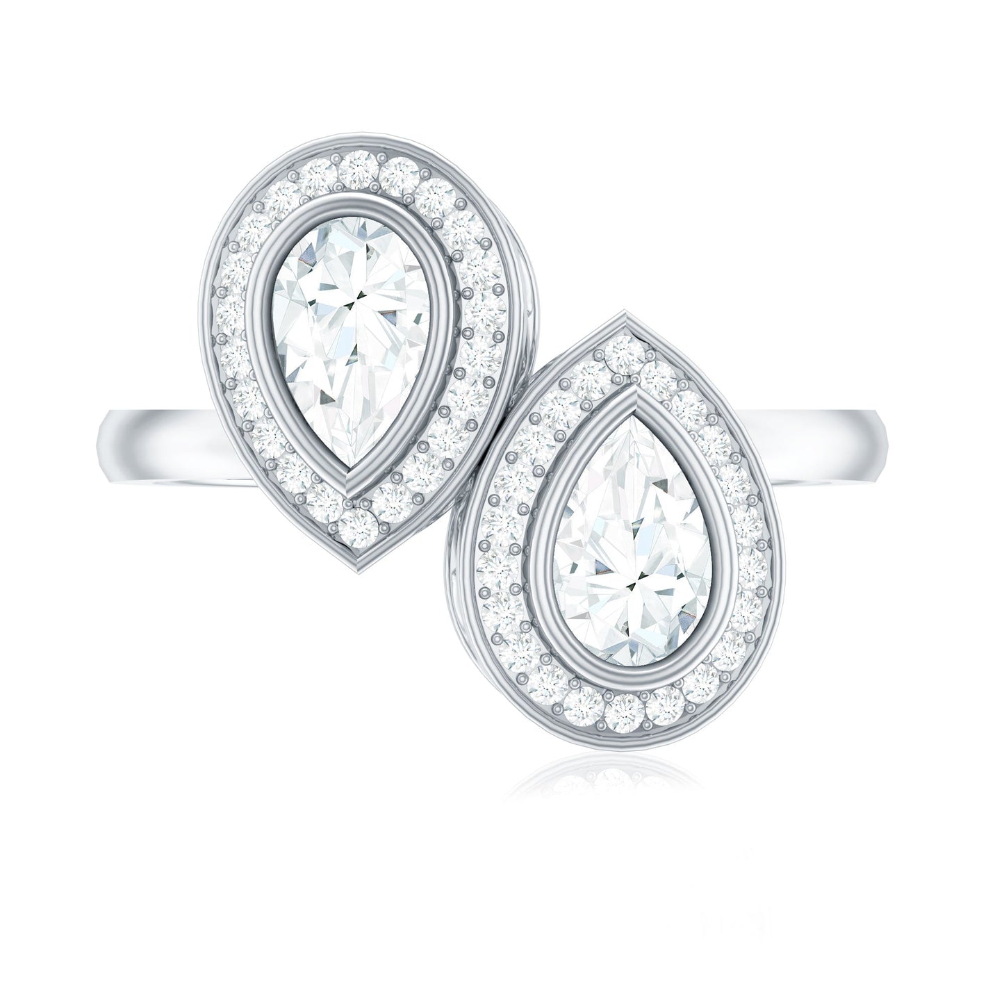 Pear Cut Moissanite Two Stone Engagement Ring with Halo