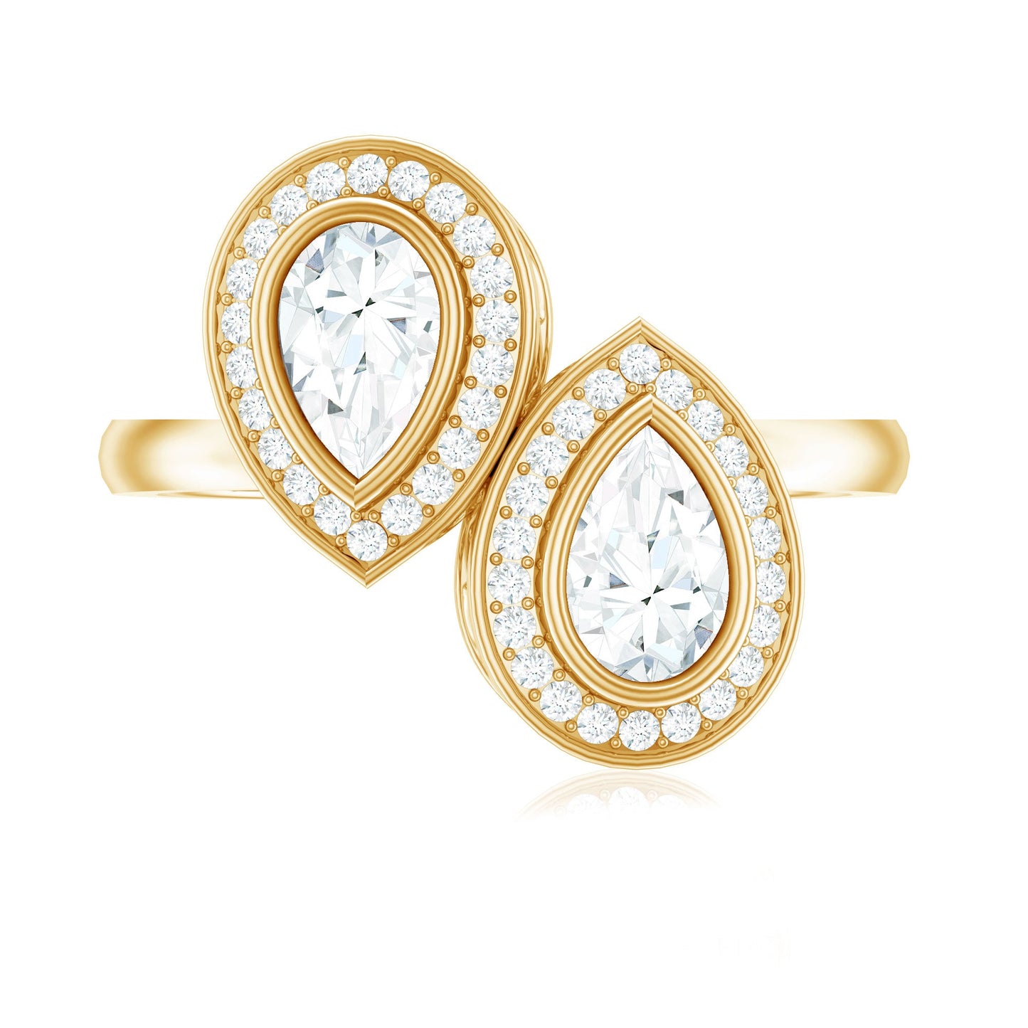 Pear Cut Moissanite Two Stone Engagement Ring with Halo