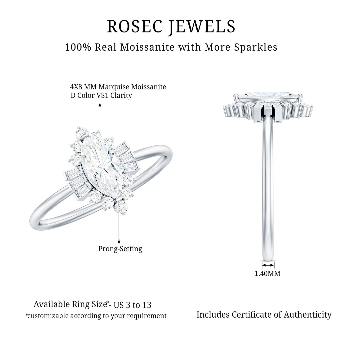 Marquise Cut Moissanite Antique Style Engagement Ring with Halo