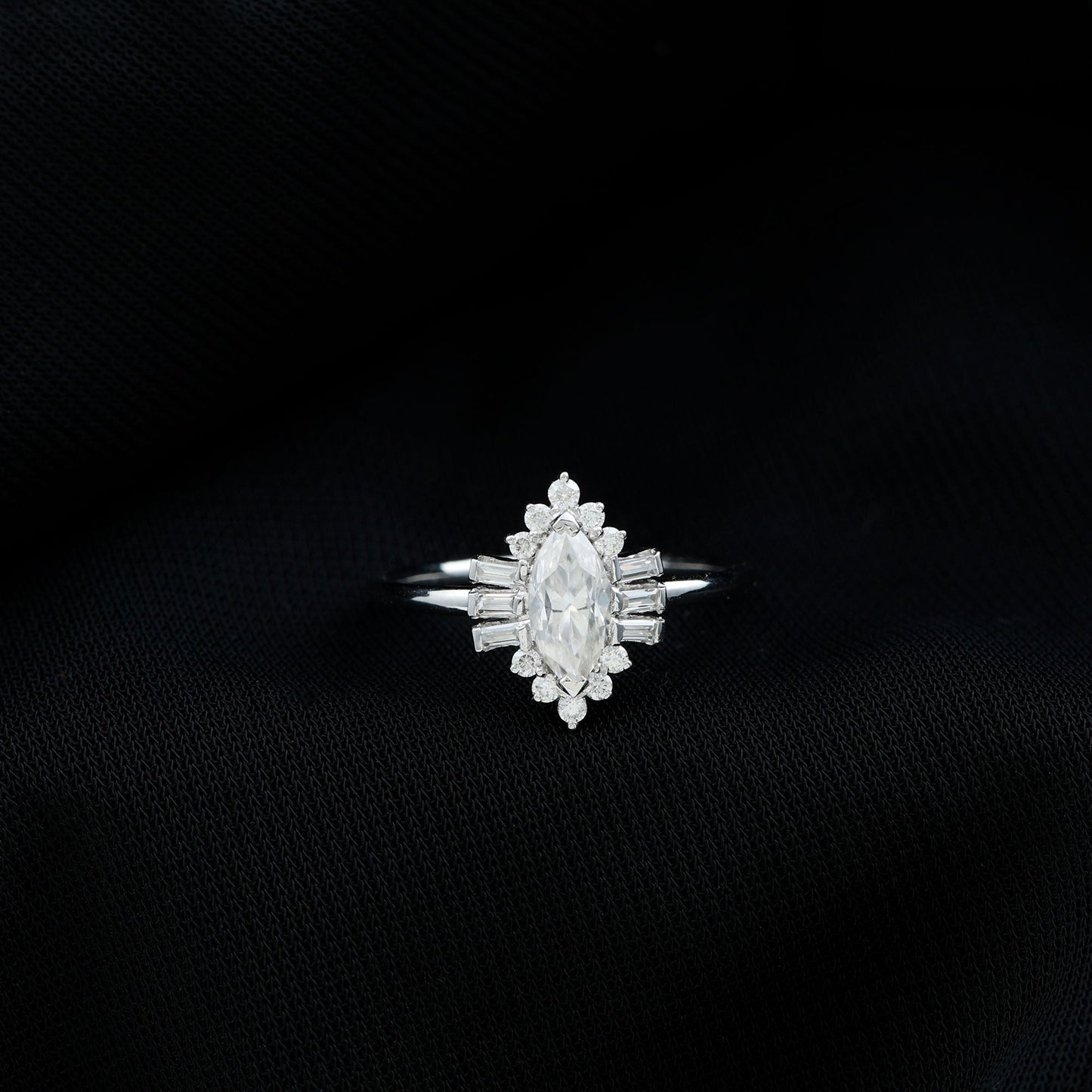 Marquise Cut Moissanite Antique Style Engagement Ring with Halo