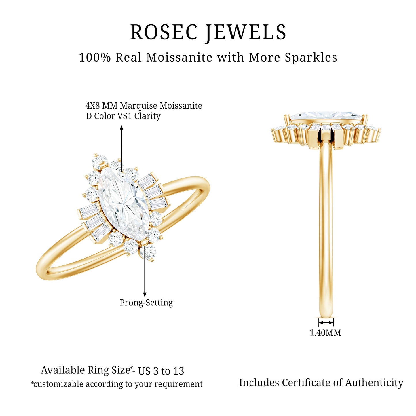 Marquise Cut Moissanite Antique Style Engagement Ring with Halo