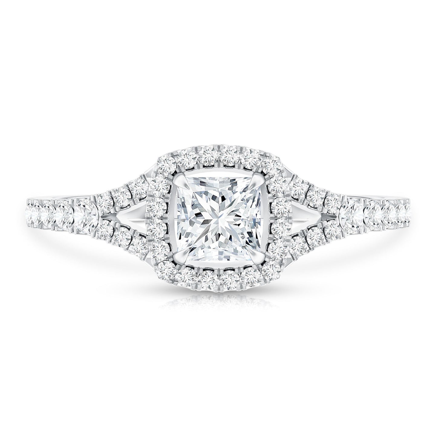 Princess Cut Moissanite Halo Engagement Ring with Split Shank