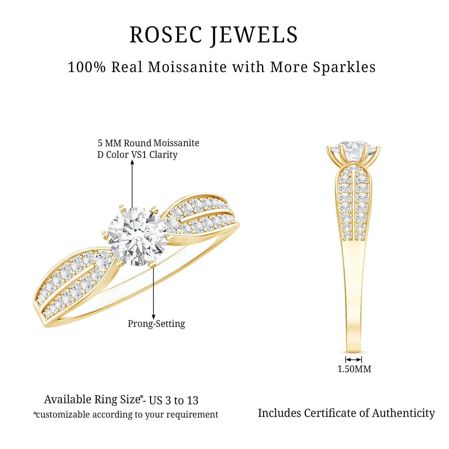 Elegant Round Moissanite Engagement Ring with Side Stones