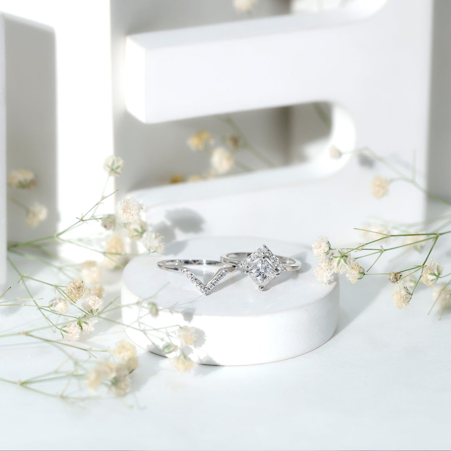 Certified Moissanite Princess Cut Wedding Ring Set for Women
