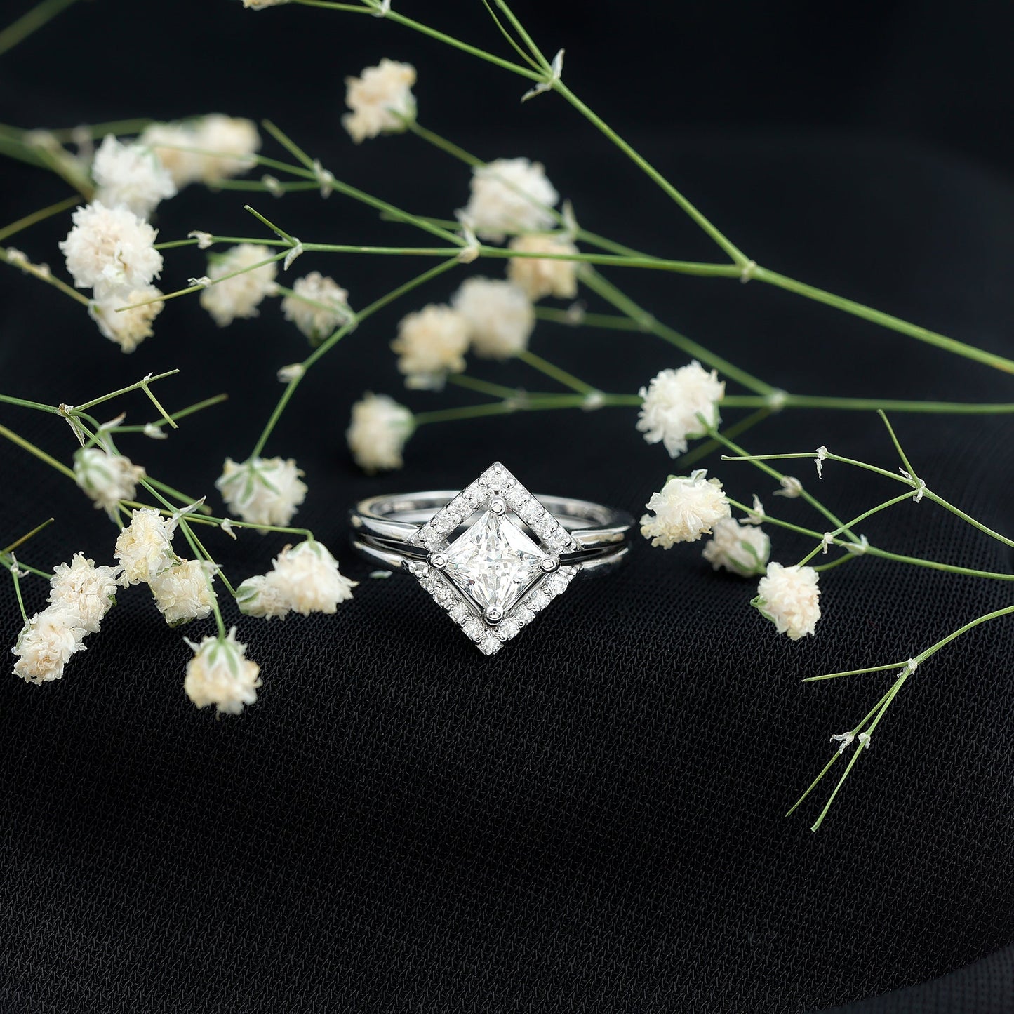 Certified Moissanite Princess Cut Wedding Ring Set for Women