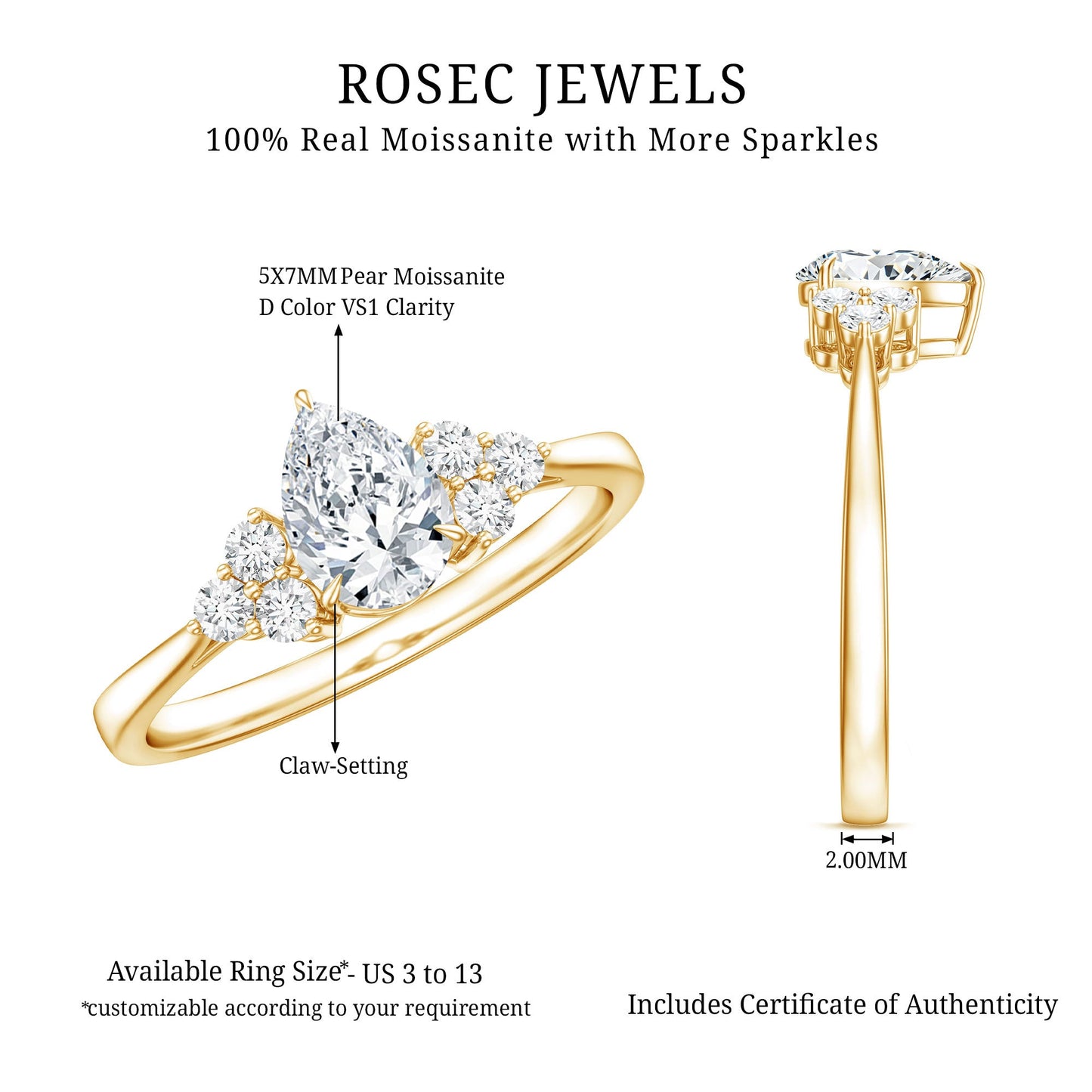 Brilliant Cut Moissanite Trio Engagement Ring For Women