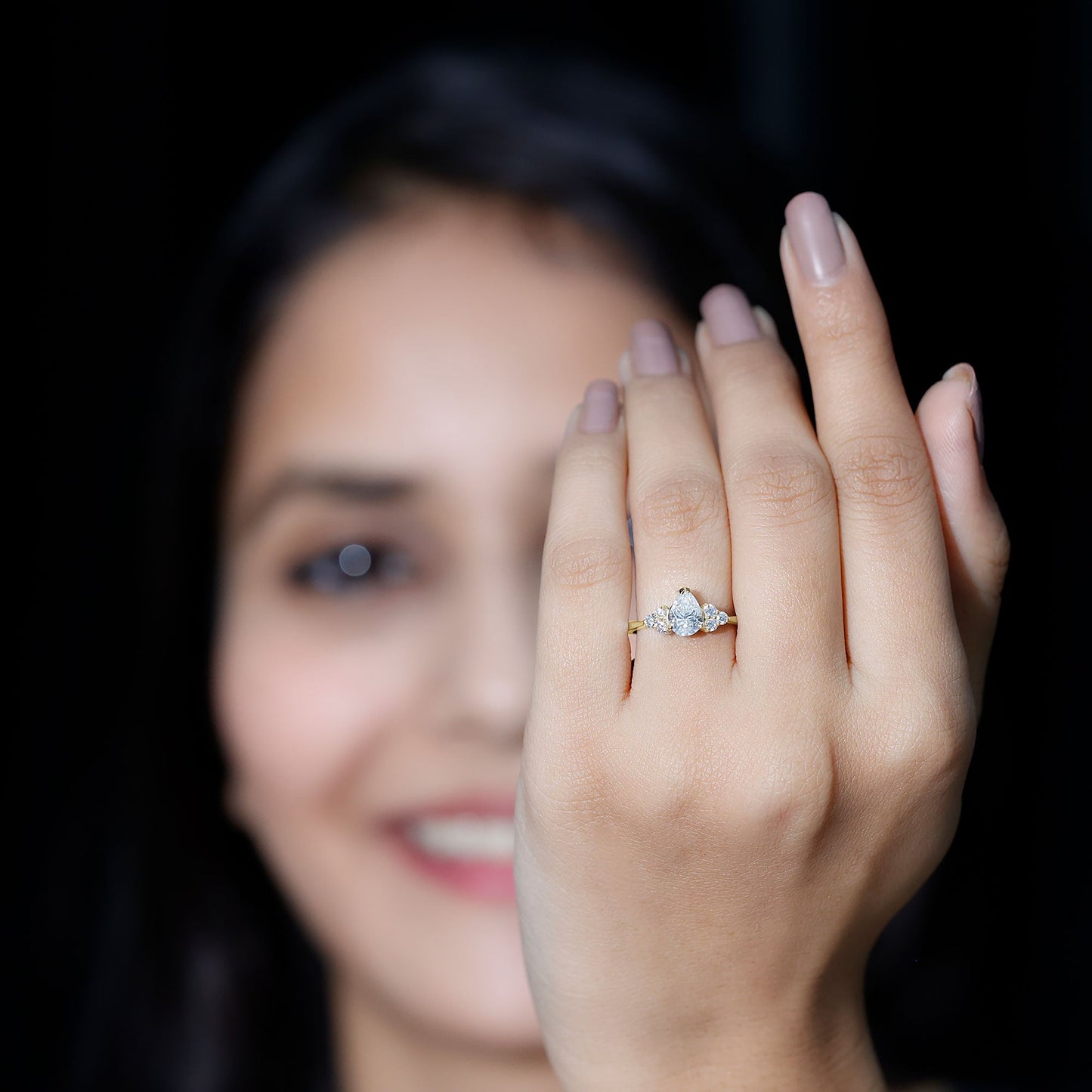Brilliant Cut Moissanite Trio Engagement Ring For Women