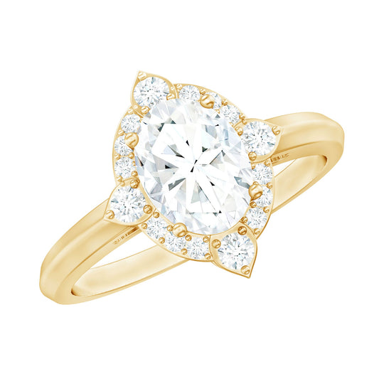 Vintage Style Oval Shaped Moissanite Halo Engagement Ring
