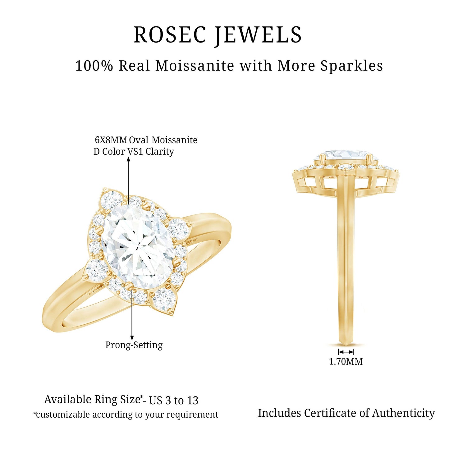 Vintage Style Oval Shaped Moissanite Halo Engagement Ring
