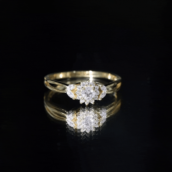 Certified Moissanite Flower Engagement Ring with Split Shank
