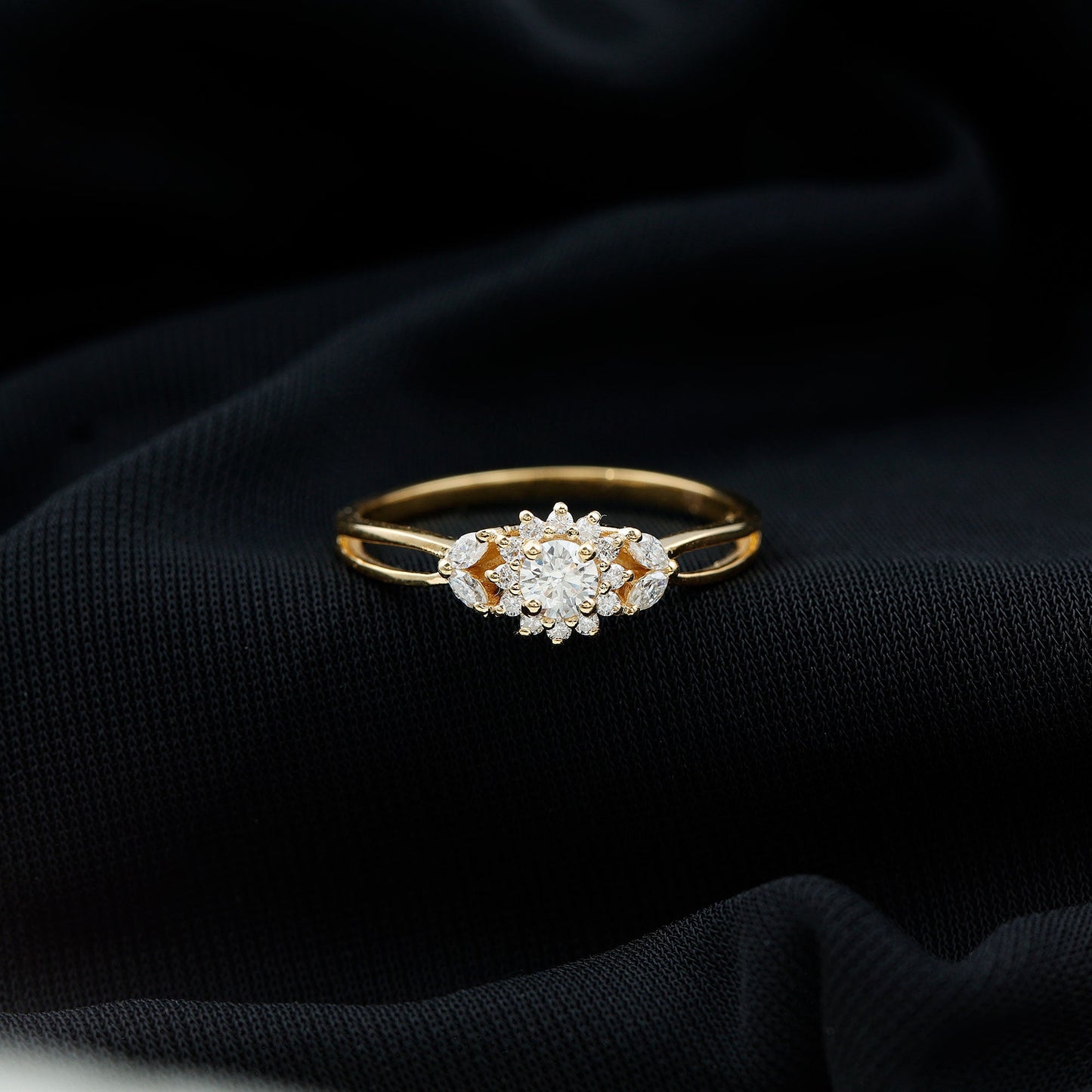 Certified Moissanite Flower Engagement Ring with Split Shank