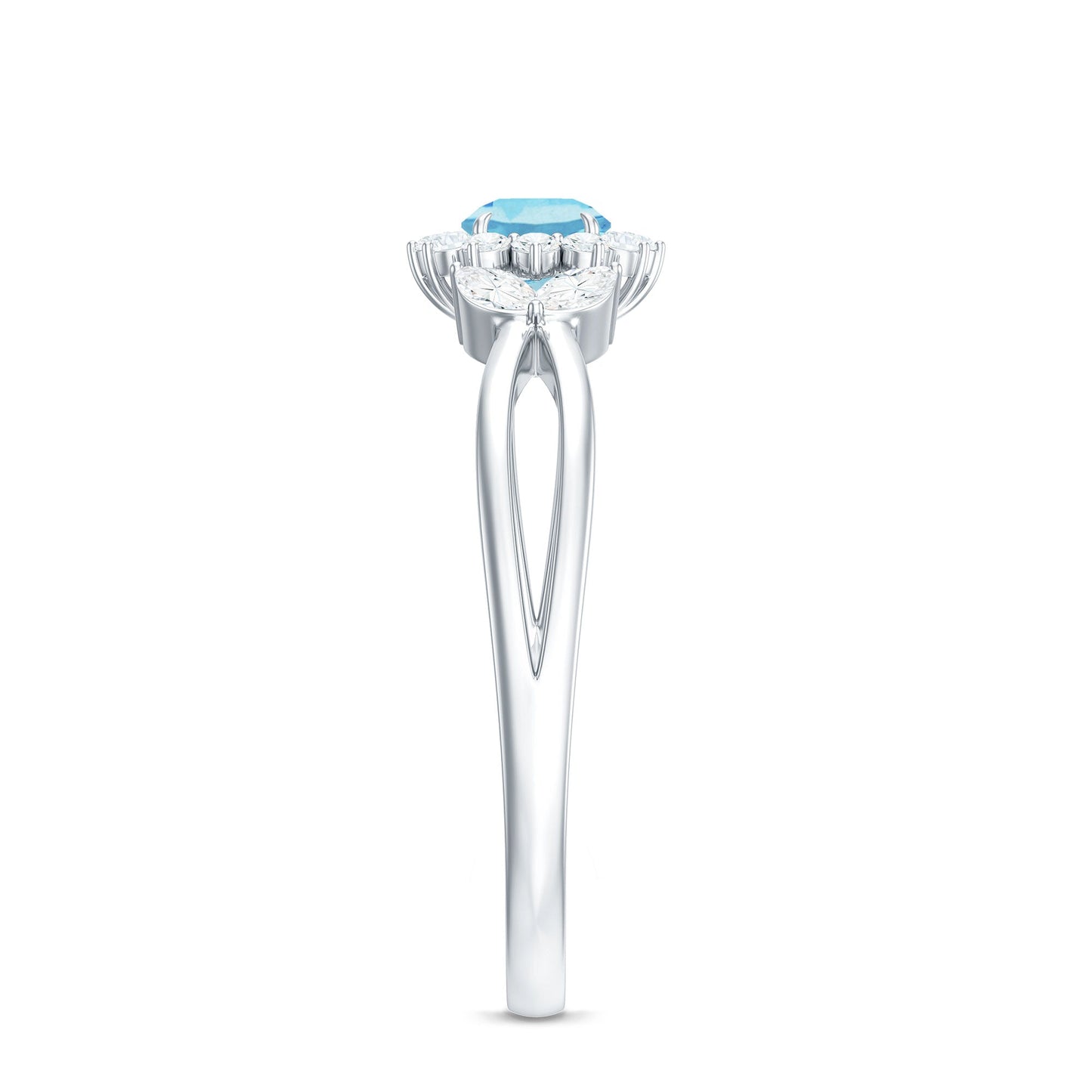 Natural Aquamarine Flower Promise Ring with Diamond