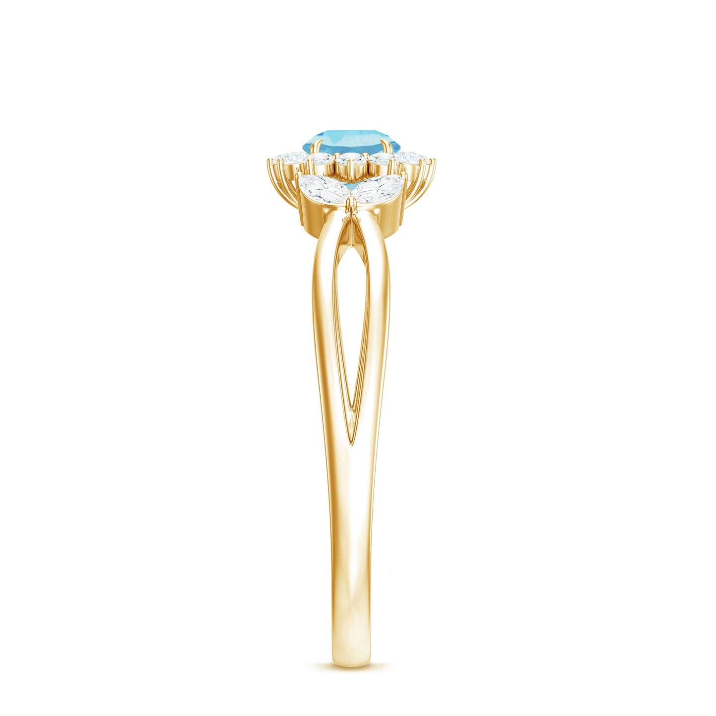 Natural Aquamarine Flower Promise Ring with Diamond