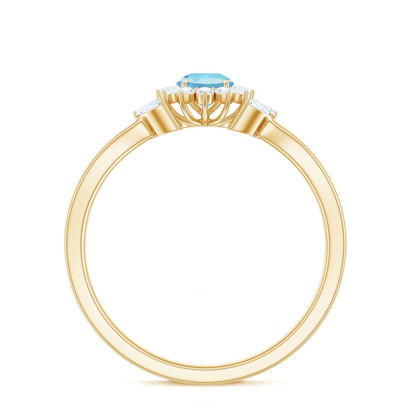 Natural Aquamarine Flower Promise Ring with Diamond