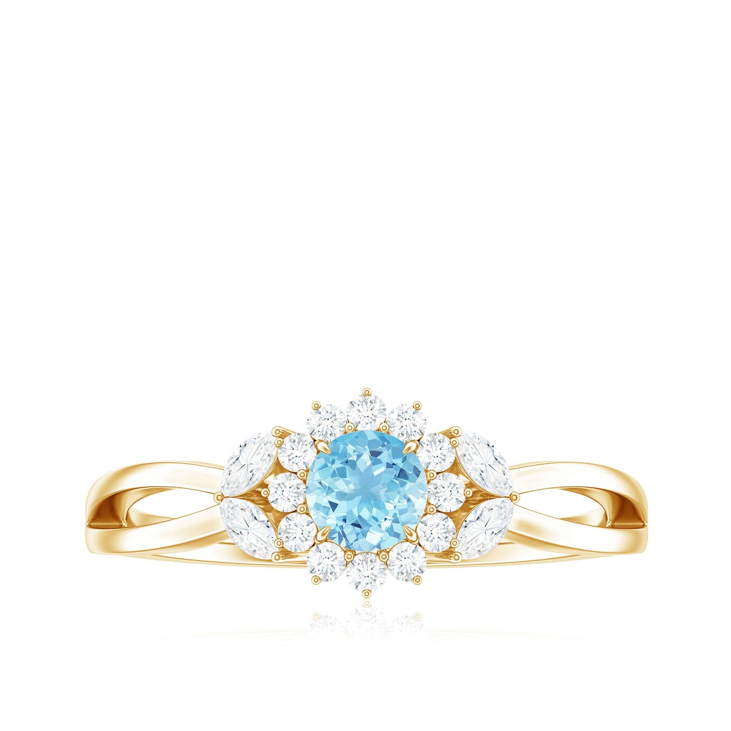 Natural Aquamarine Flower Promise Ring with Diamond