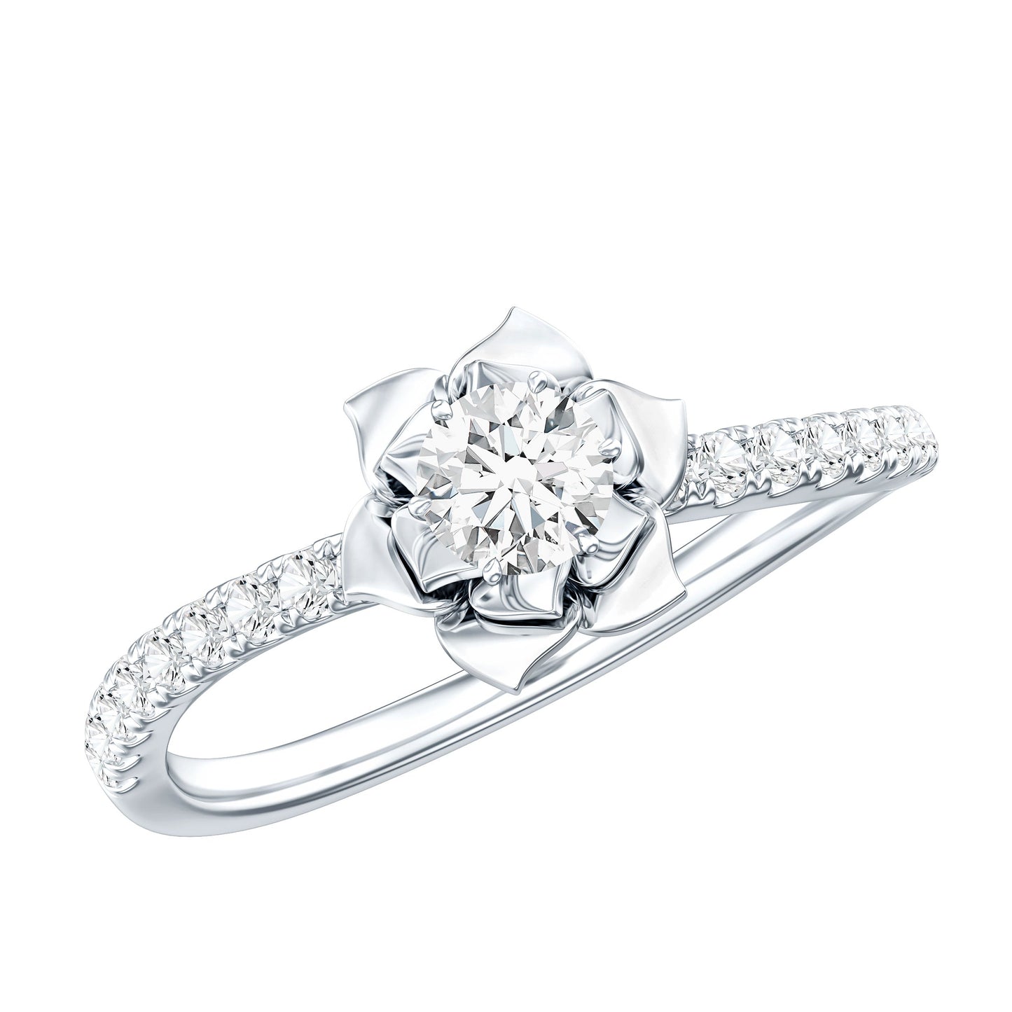 Certified Moissanite Rose Flower Engagement Ring