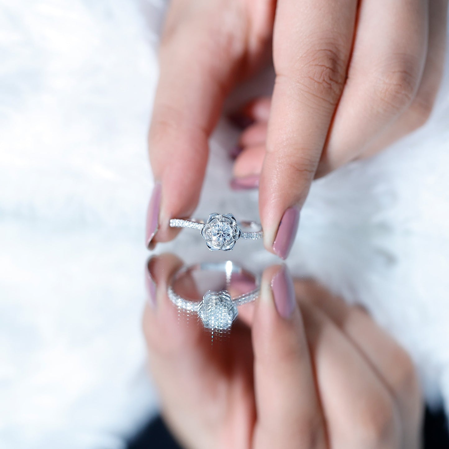 Certified Moissanite Rose Flower Engagement Ring
