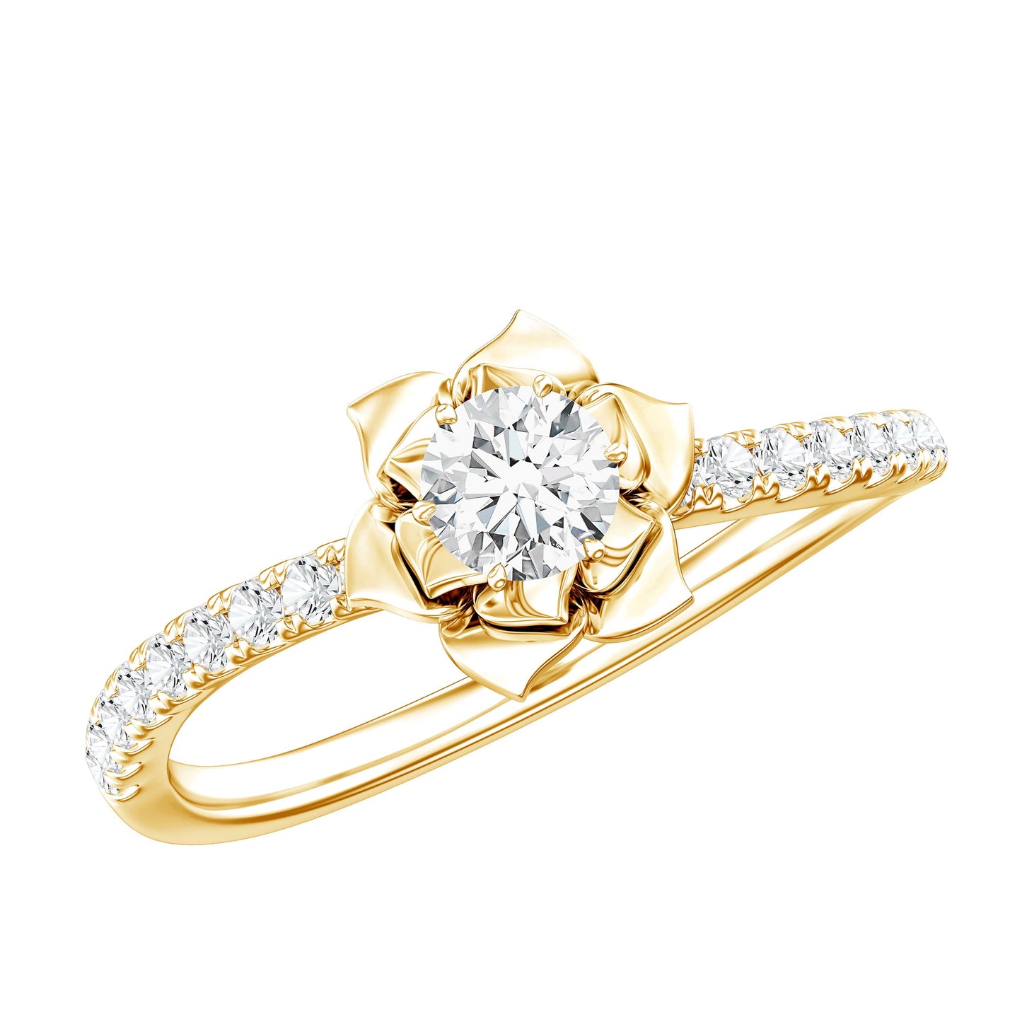 Certified Moissanite Rose Flower Engagement Ring