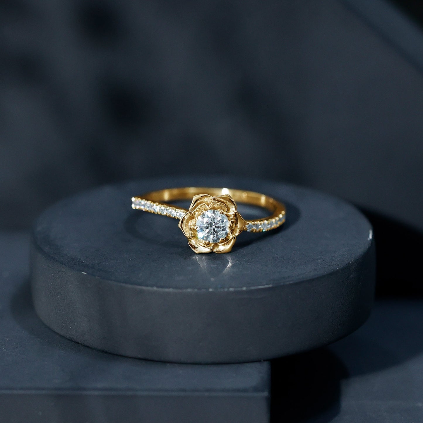 Certified Moissanite Rose Flower Engagement Ring
