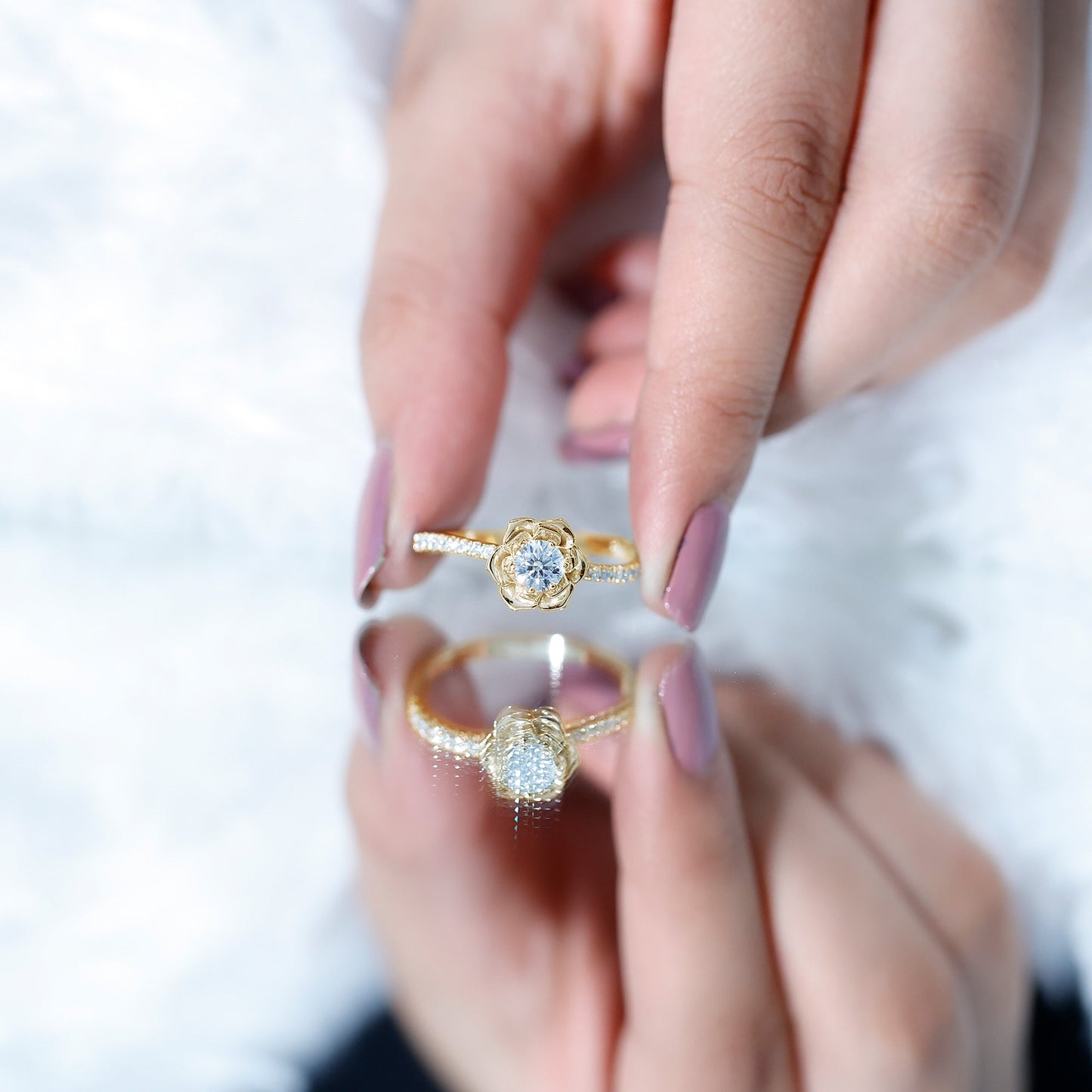Certified Moissanite Rose Flower Engagement Ring