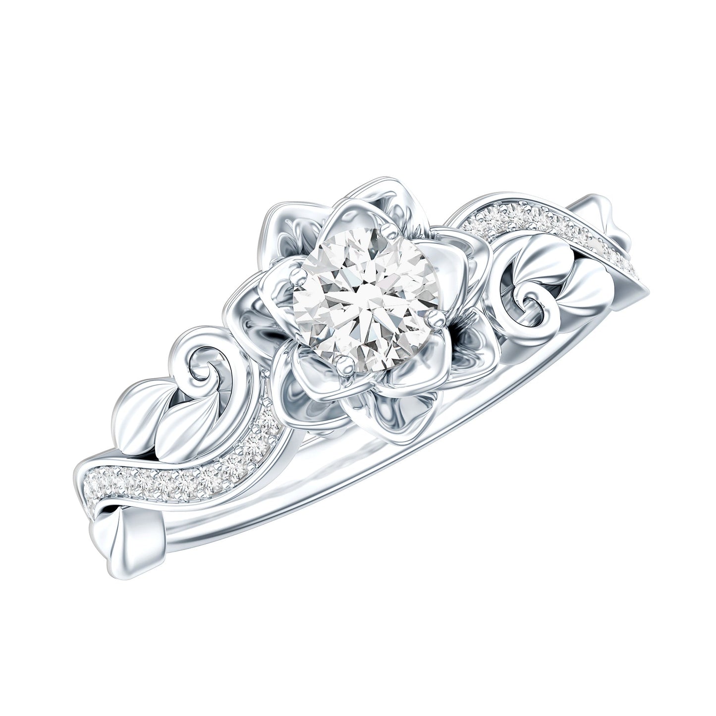 Certified Flower Inspired Moissanite Engagement Ring For Women
