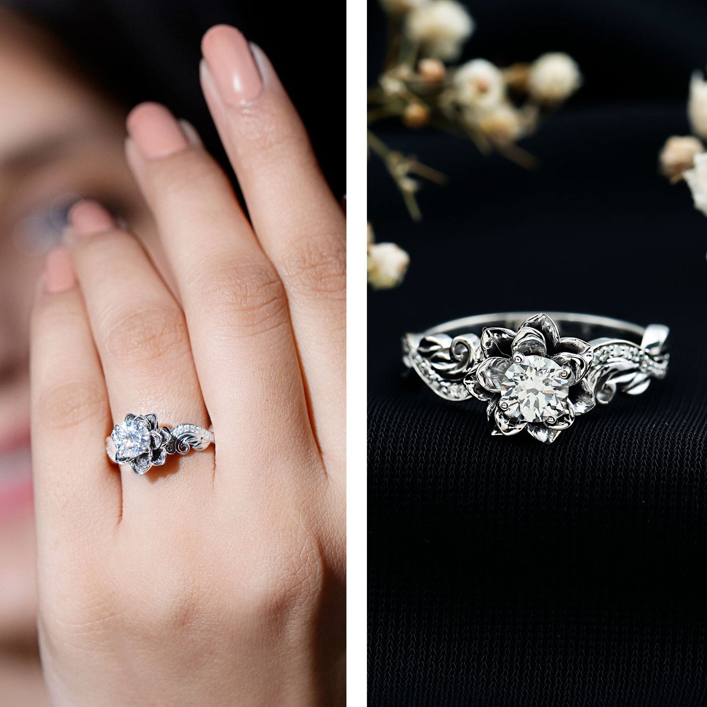 Certified Flower Inspired Moissanite Engagement Ring For Women