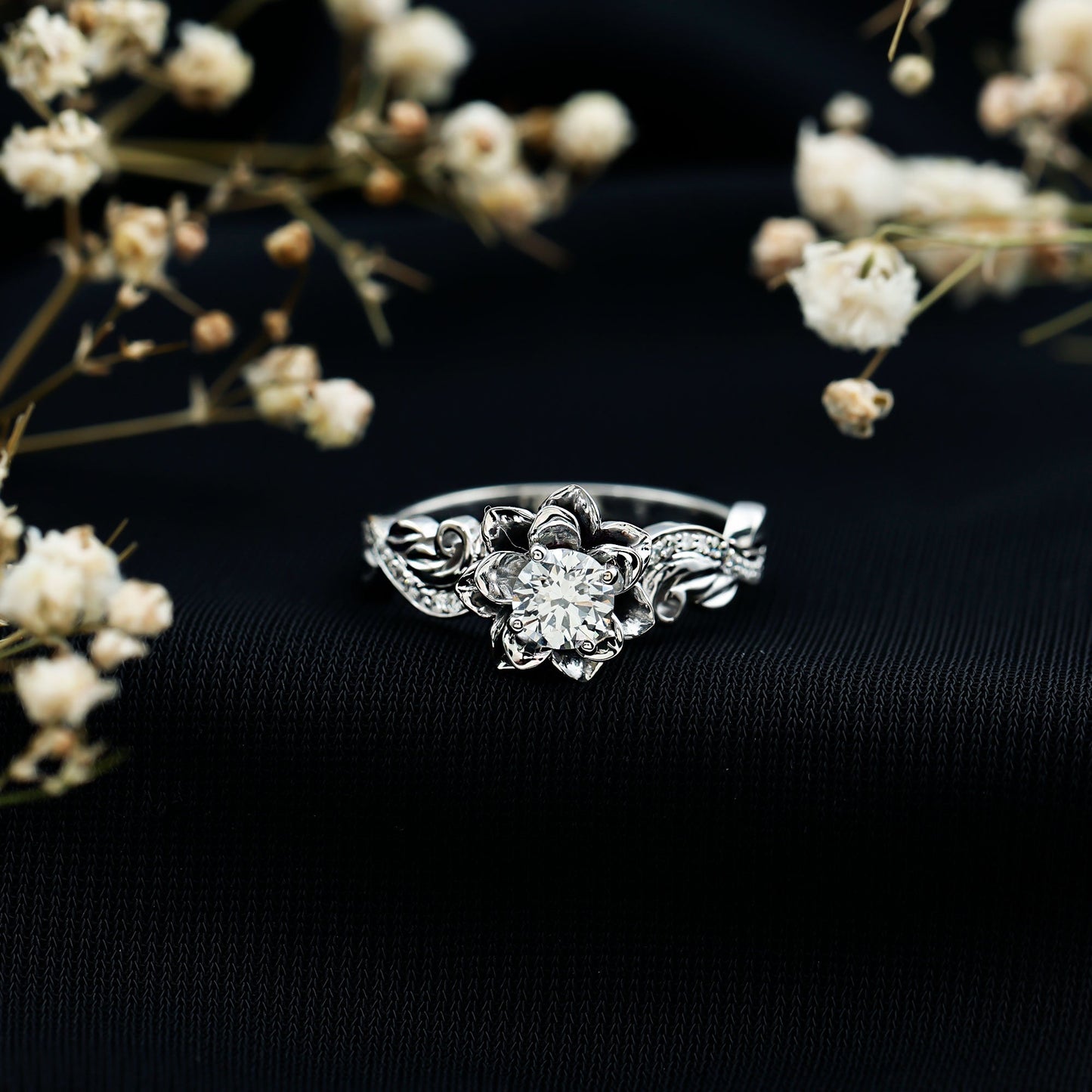 Certified Flower Inspired Moissanite Engagement Ring For Women