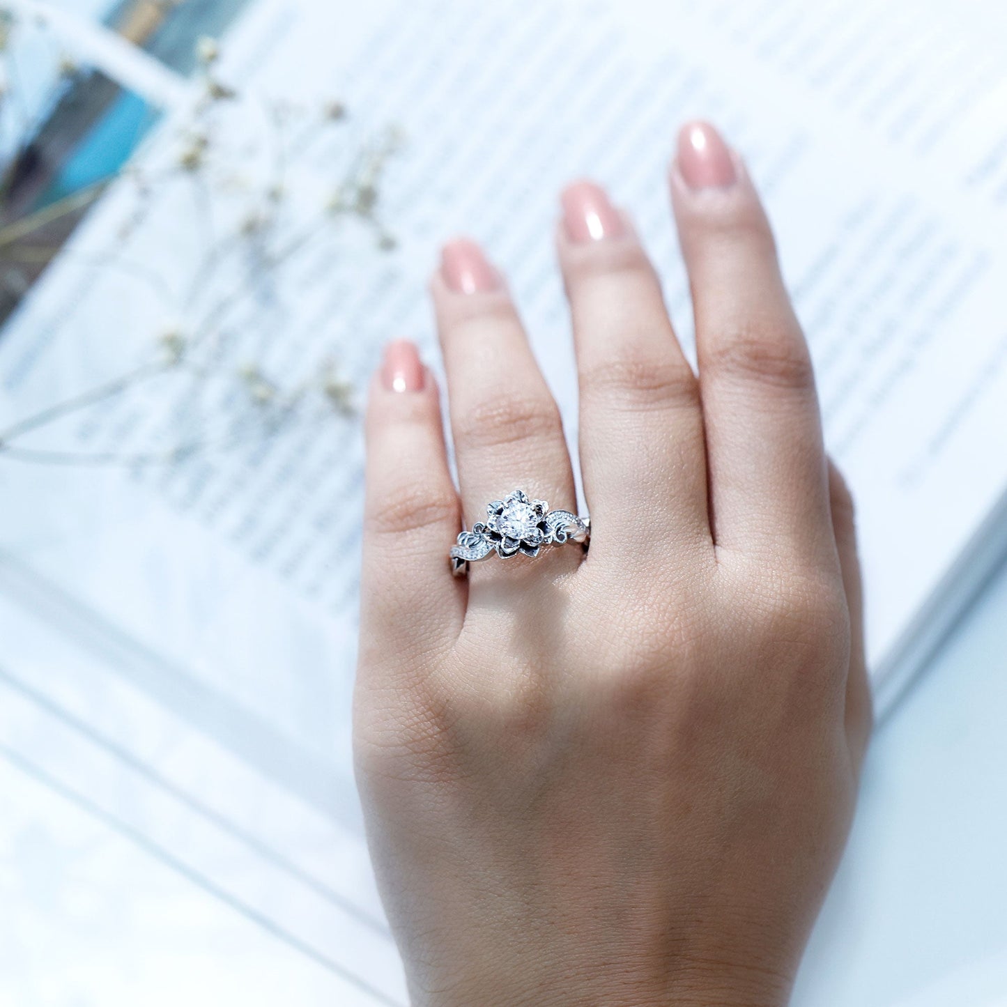 Certified Flower Inspired Moissanite Engagement Ring For Women