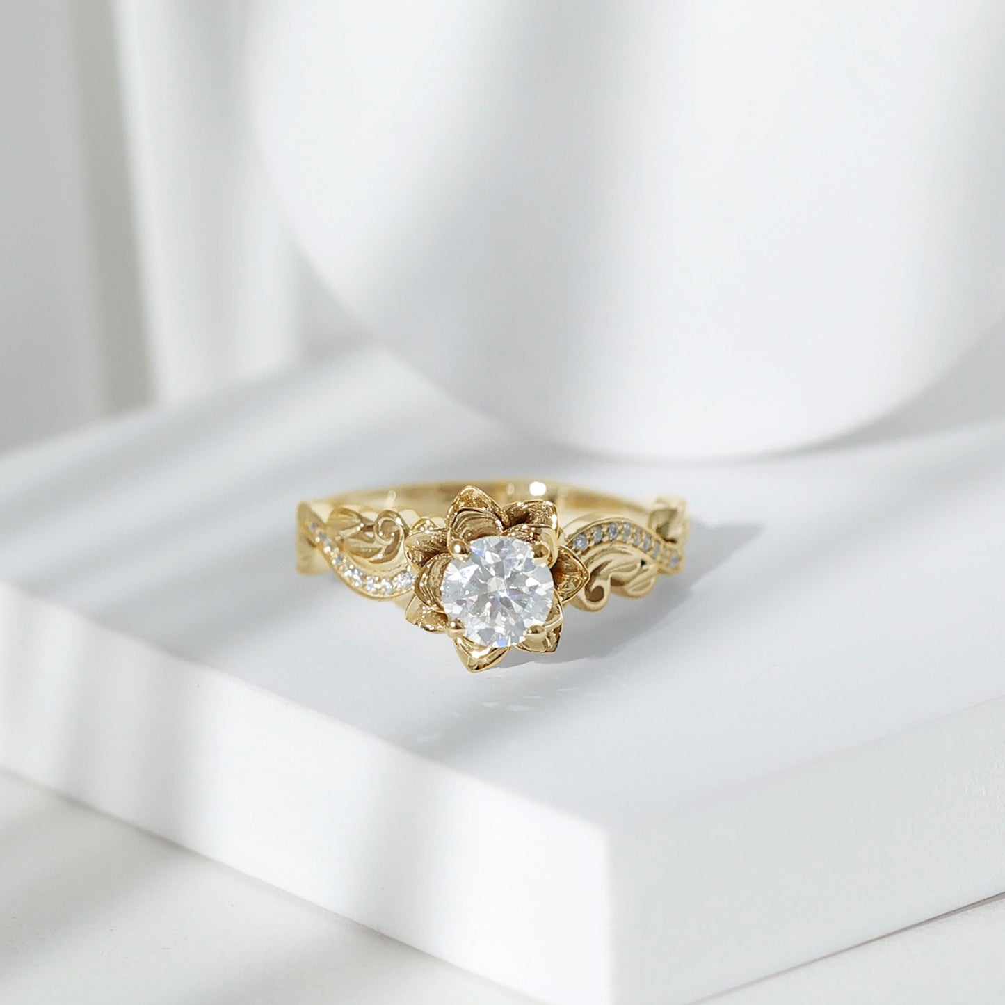 Certified Flower Inspired Moissanite Engagement Ring For Women
