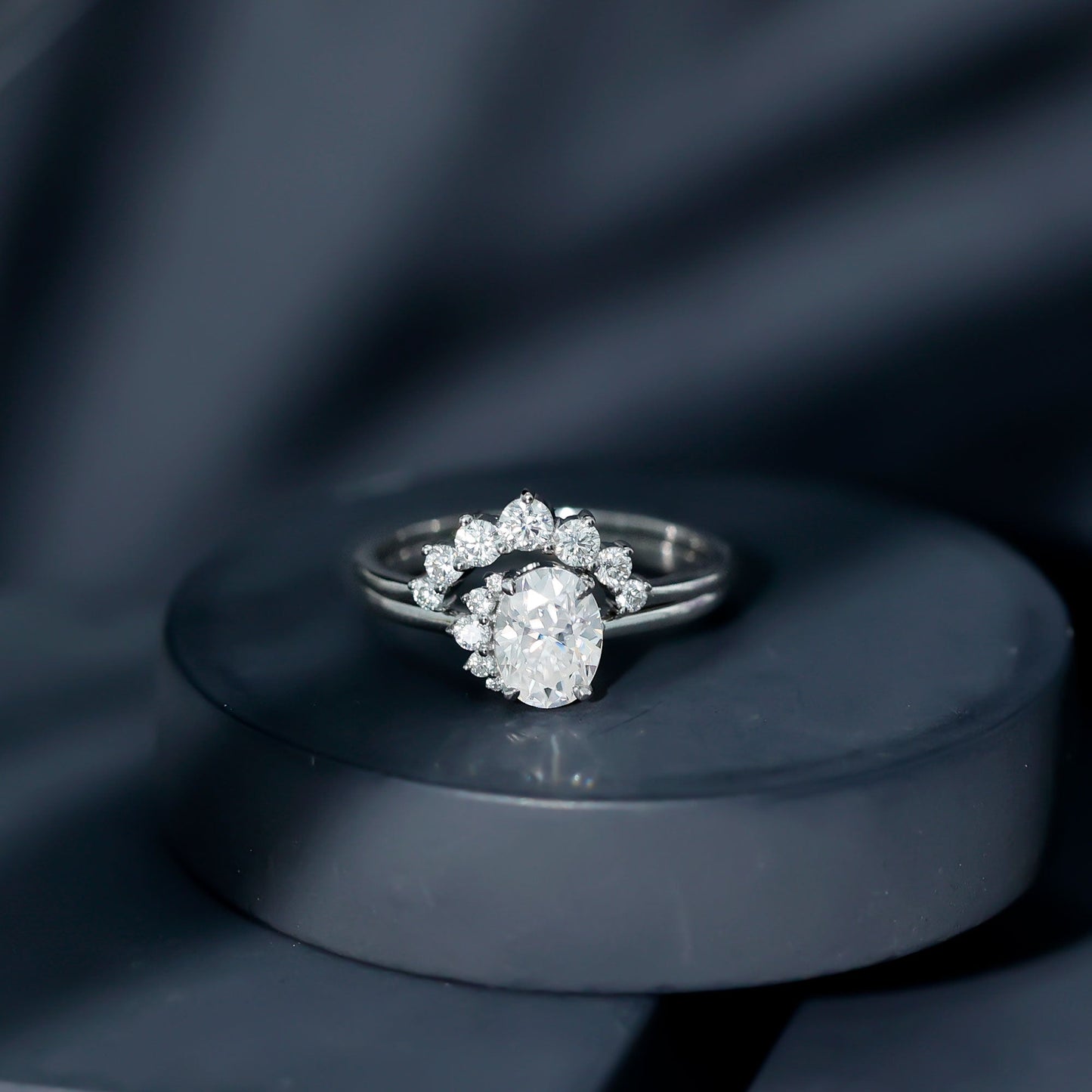 Designer 1.2 Carat Oval Cut Moissanite Wedding Ring Set With Certificate