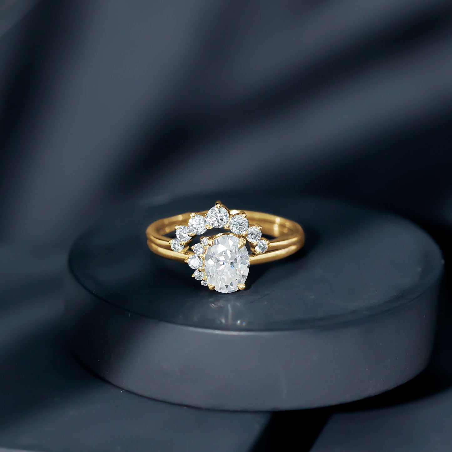 Designer 1.2 Carat Oval Cut Moissanite Wedding Ring Set With Certificate