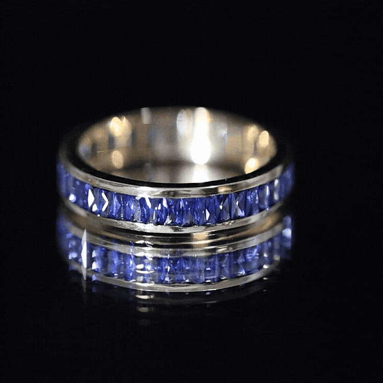 Certified Lab Grown Blue Sapphire Baguette Eternity Band Ring for Women
