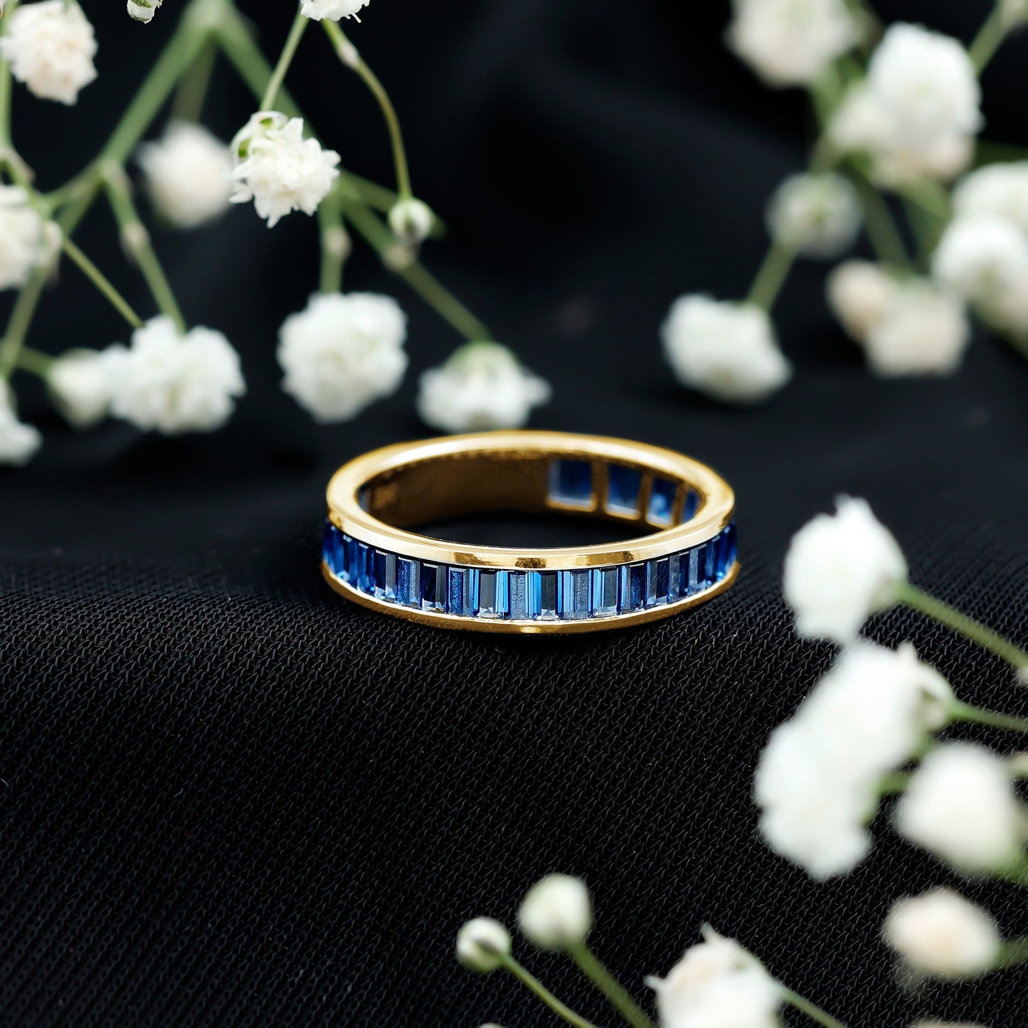 Certified Lab Grown Blue Sapphire Baguette Eternity Band Ring for Women