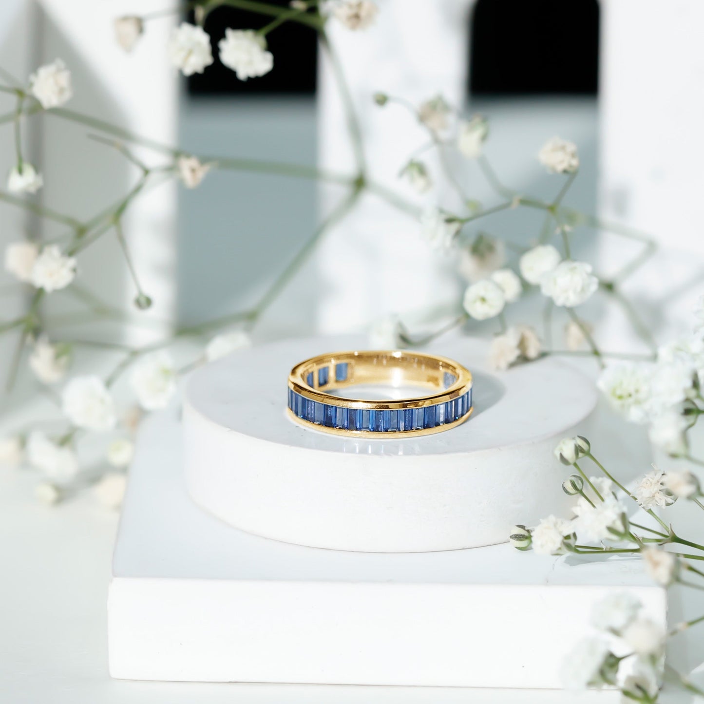 Certified Lab Grown Blue Sapphire Baguette Eternity Band Ring for Women