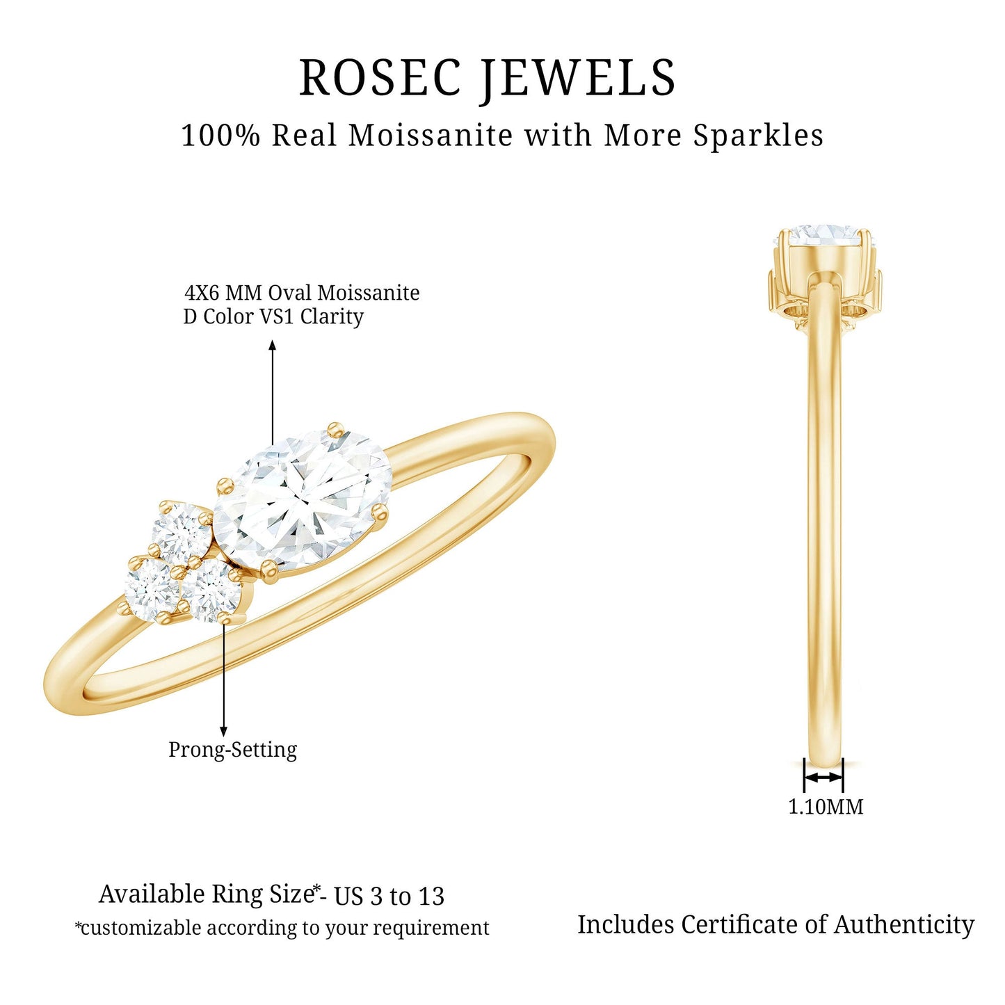 Oval and Round Moissanite Promise Ring for Her