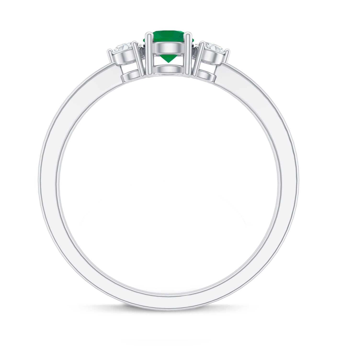 Round Shaped Real Emerald and Diamond Three Stone Promise Ring