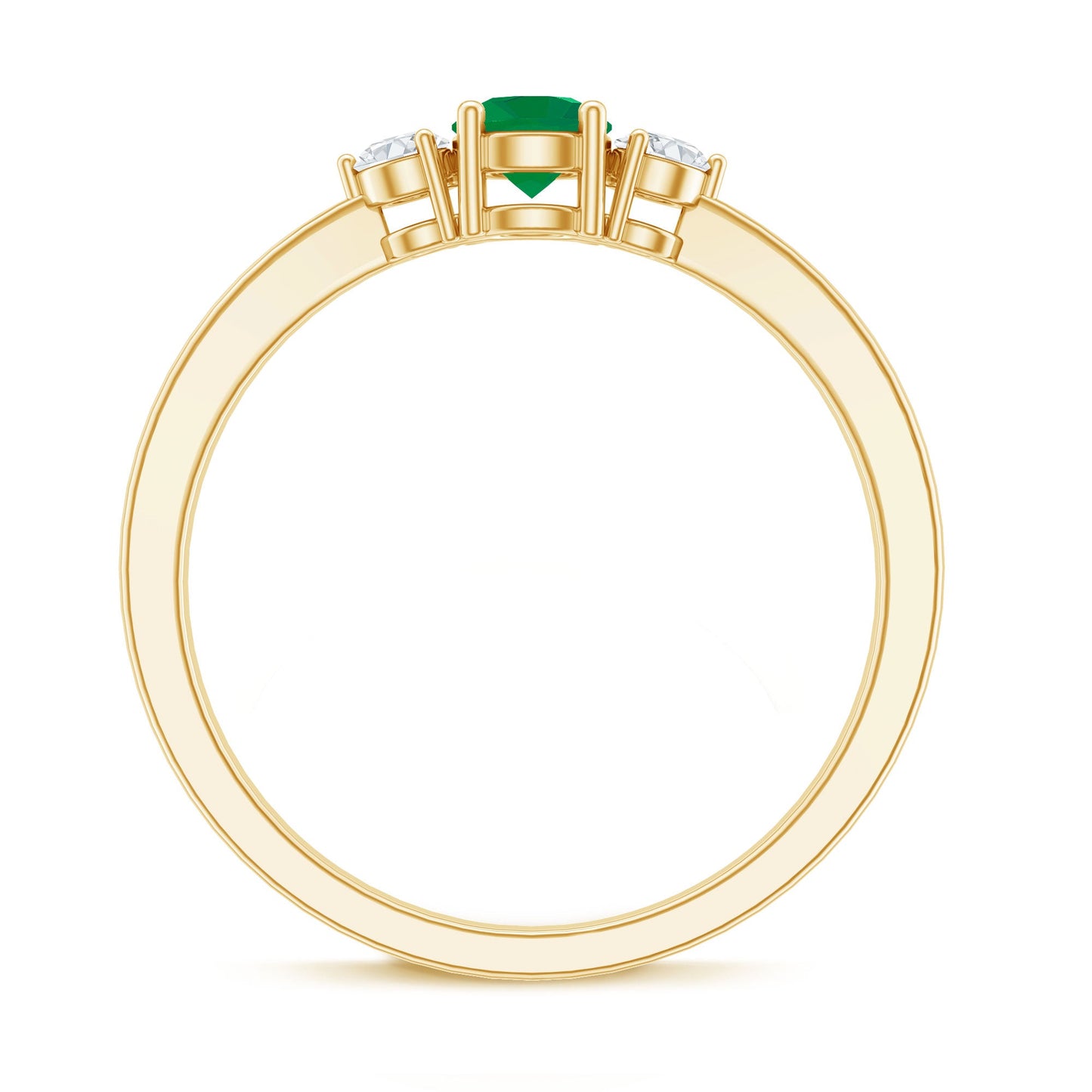 Round Shaped Real Emerald and Diamond Three Stone Promise Ring