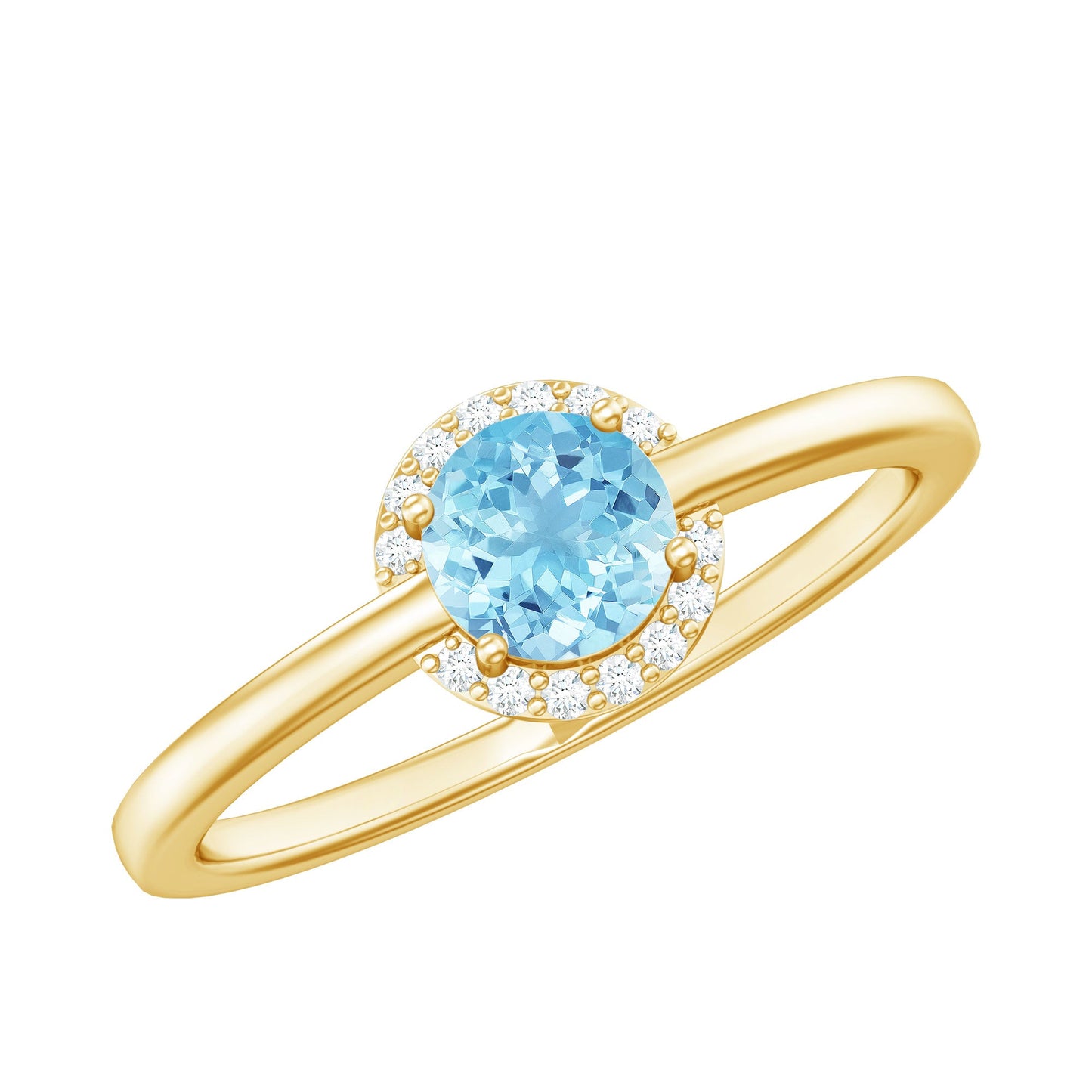Certified Real Aquamarine Promise Ring with Diamond Halo