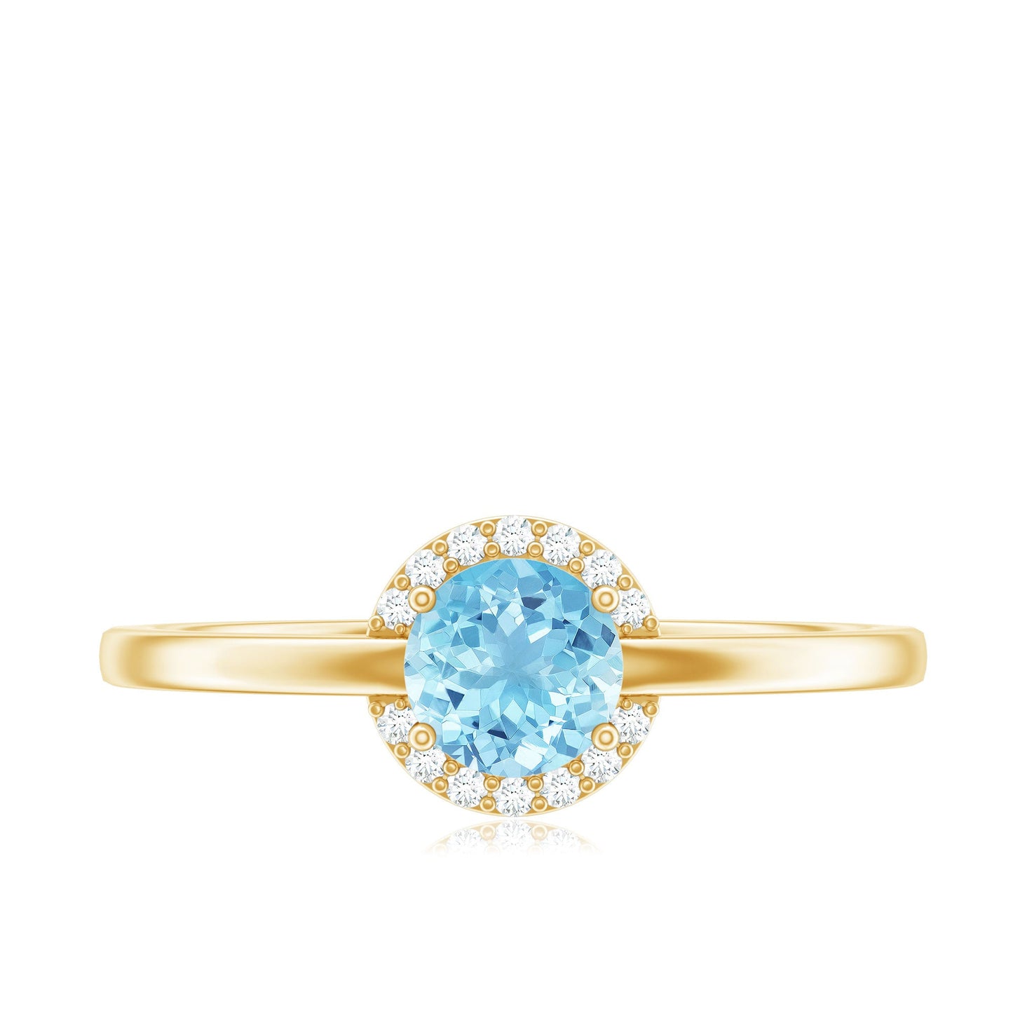 Certified Real Aquamarine Promise Ring with Diamond Halo